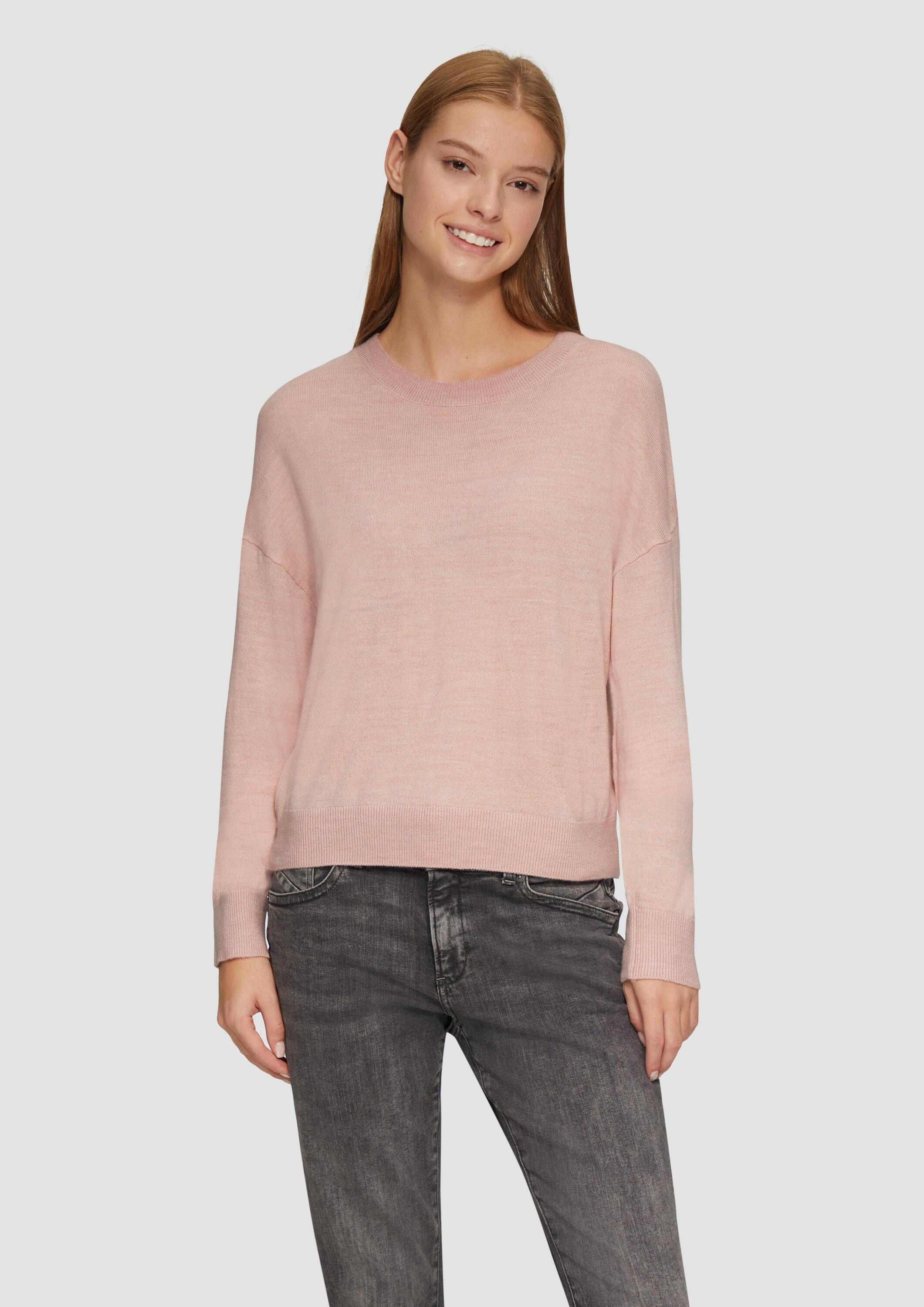 QS Longpullover Strickpullover Verkürzter Strickpullover in Melange-Optik günstig online kaufen