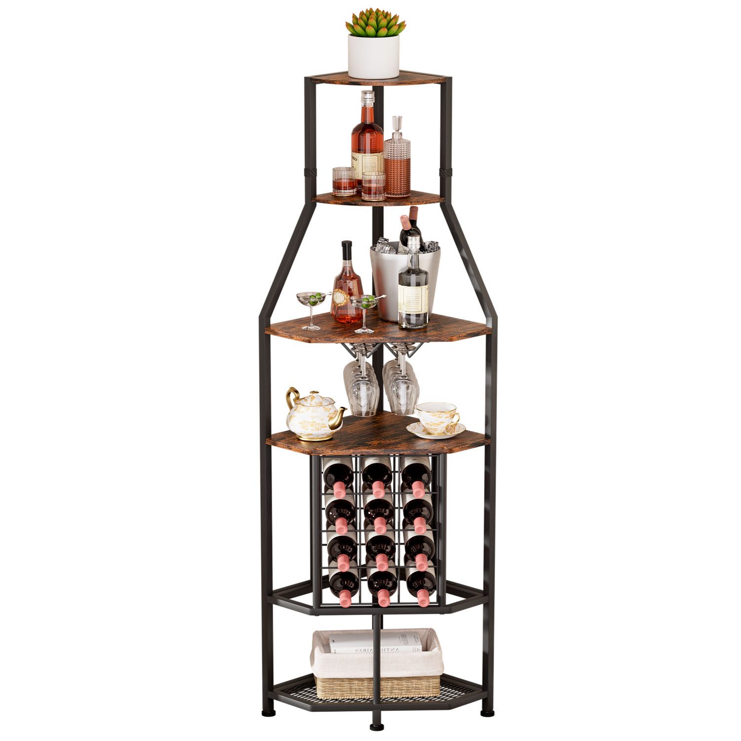 Yorbay Weinregal Eck-Weinregal Glashalter & Weinfach, Industrial Bar-Schrank