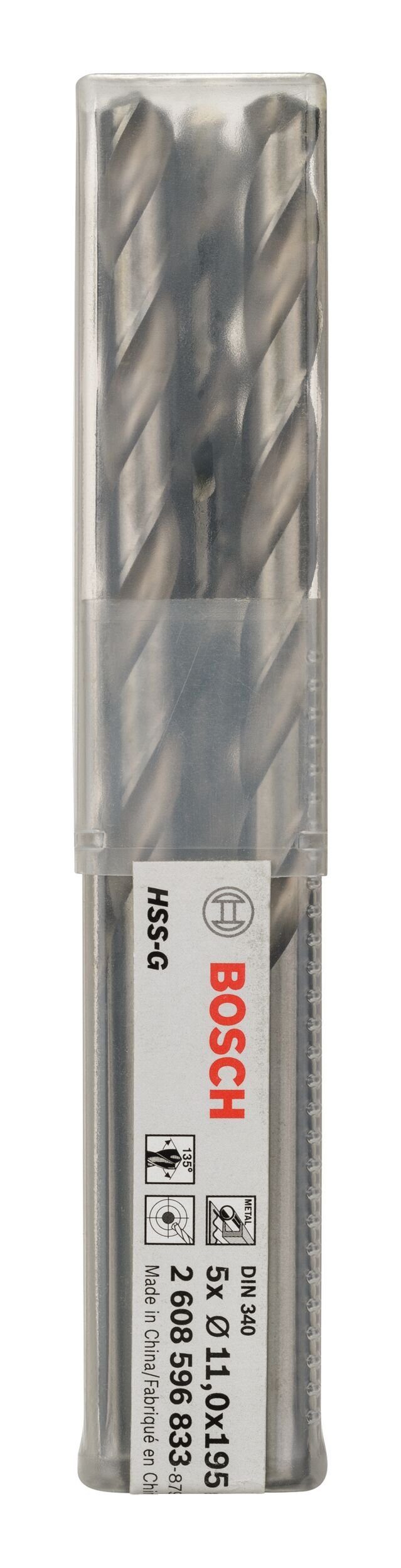 BOSCH 128 x 340) 12 - 5er-Pack x Metallbohrer, - 195 mm HSS-G (5 Stück), (DIN