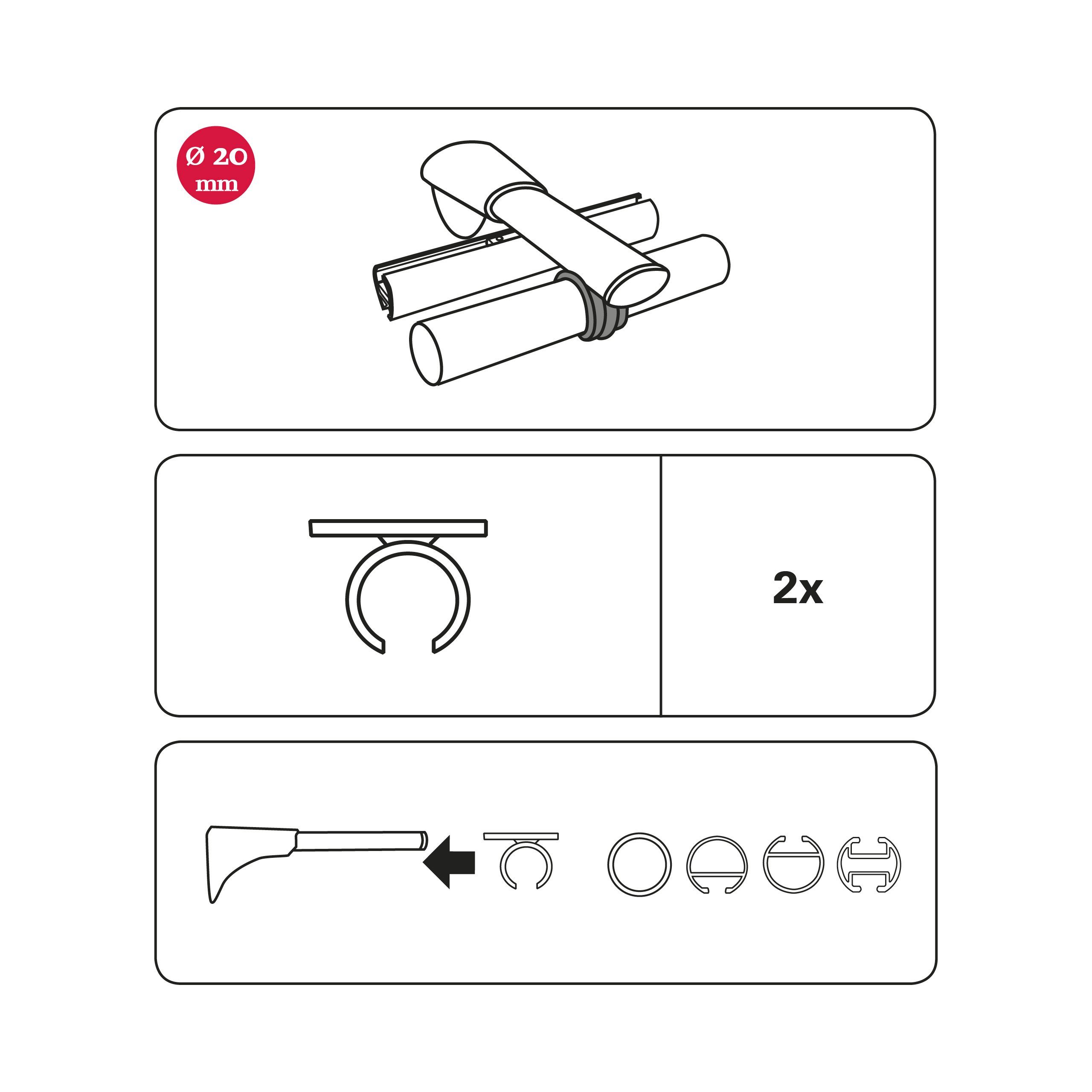 schwarz/matt Einzelprogramm (2-St), Ring-Adapter 20 Ø für mm GARDINIA, Chicago Serie Verbinder Universalträger,