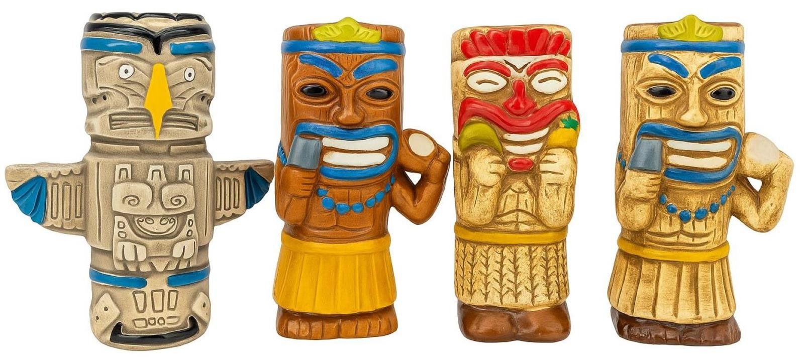 Geschenkestadl Cocktailglas 4 Stück Tiki Cocktail Becher Motiv 430ml-480ml Trinkglas Bar Deko, 4-tlg.