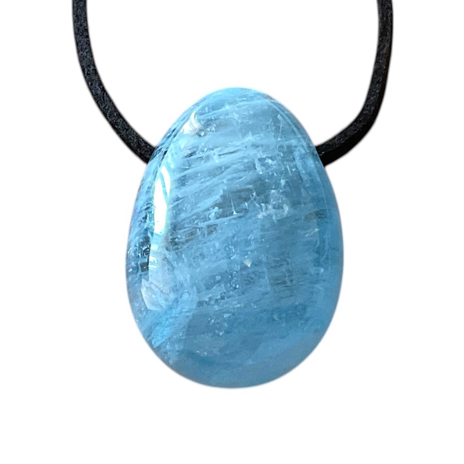 Steinfixx® Amulett Set Edelstein Anhänger aus echtem Aquamarin I Tropfenanhänger (30x20mm, 1-tlg., meisterhaft poliert, Brasilien), incl. 80 cm Wildlederband und Geschenkverpackung