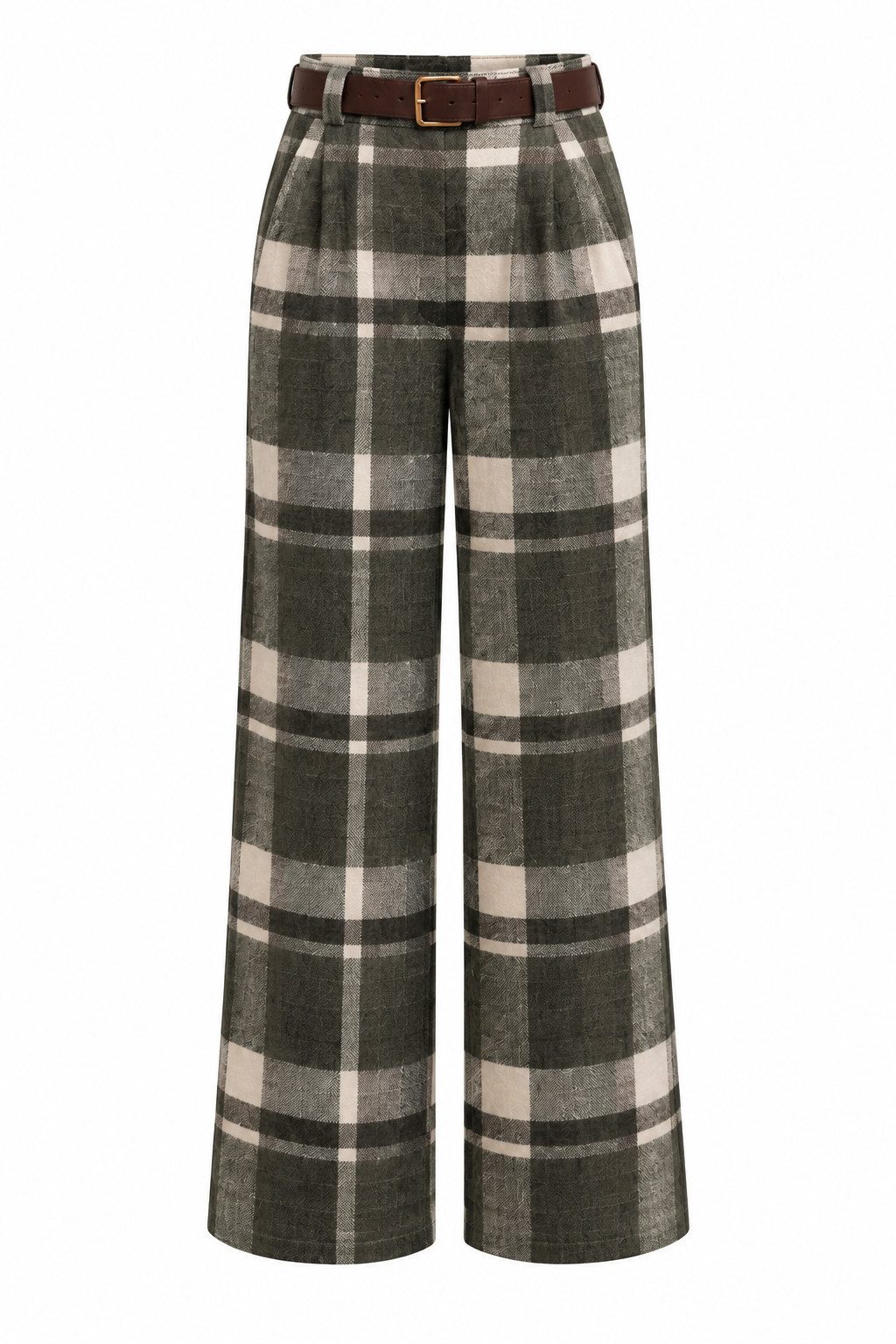 ITALY VIBES Stoffhose - Modische Karohose mit weitem Bein und Gürtel für Damen ONE SIZE - passend für Größen S bis L