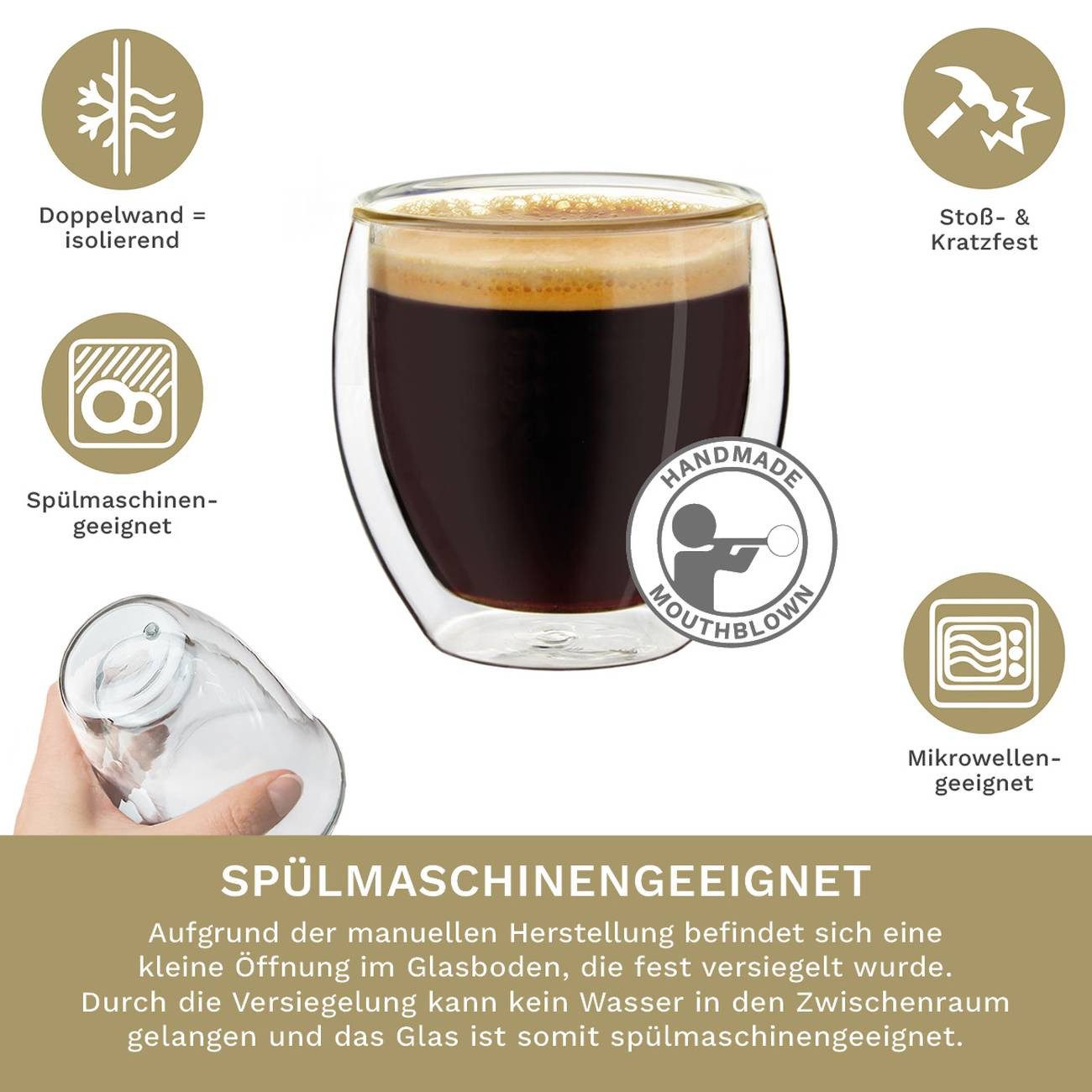 Creano Teeglas Espressoglas 6er-Set “hoch” 100ml, Borosilikatglas, 6 Gläser