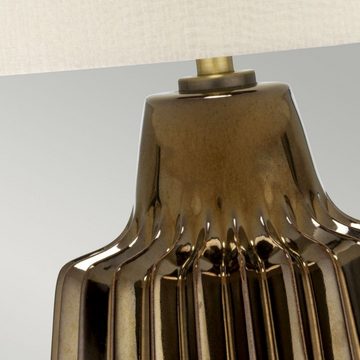 Licht-Erlebnisse Nachttischlampe SIDOCIA, ohne Leuchtmittel, Nachttischleuchte 66,7 cm Weiß Bronze Stoff Keramik E27 Retro