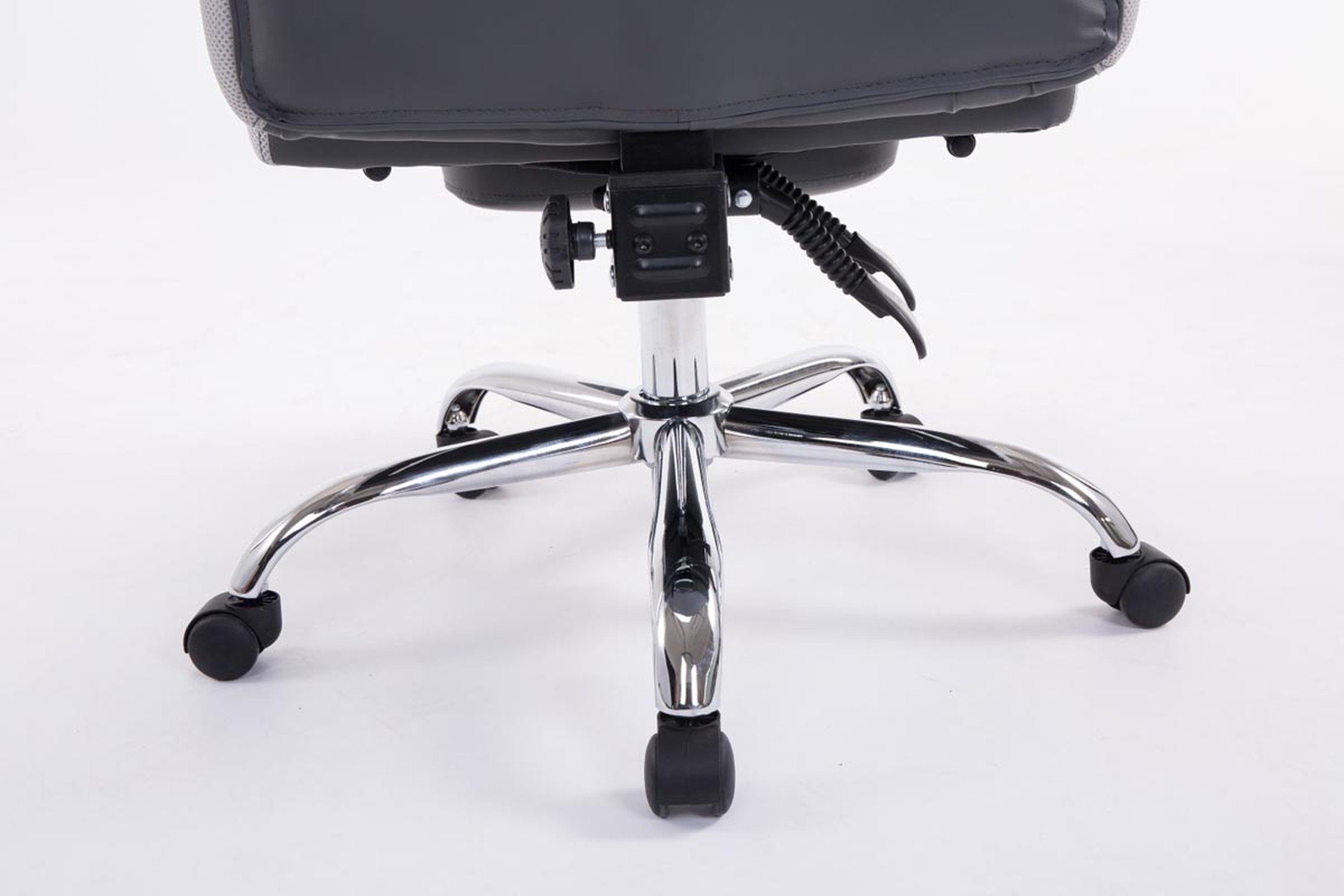 Bürostuhl Bürostuhl drehbar Rückenlehne Chefsessel, Sitz: Kunstleder grau Troja chrom mit Gestell: - 360° TPFLiving bequemer Metall (Schreibtischstuhl, Drehstuhl, - höhenverstellbar XXL), und
