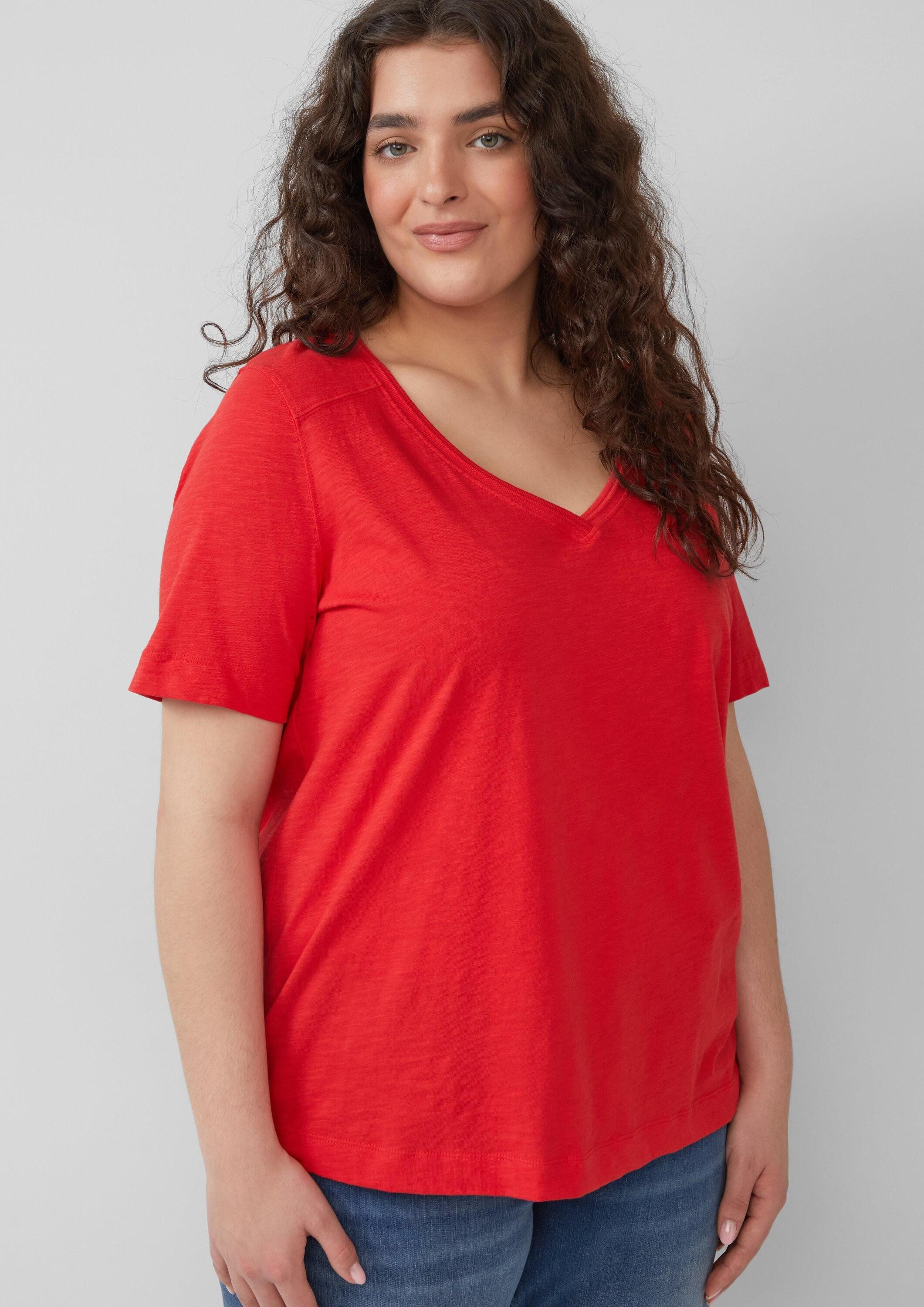 s.Oliver Kurzarmshirt T-Shirt T-Shirt aus Flammgarn mit V-Ausschnitt günstig online kaufen