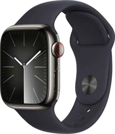 Apple Watch Series 9 GPS + Cellular 41mm Edelstahl M/L Smartwatch (4,1 cm/1,61 Zoll, Watch OS 10), Sport Band