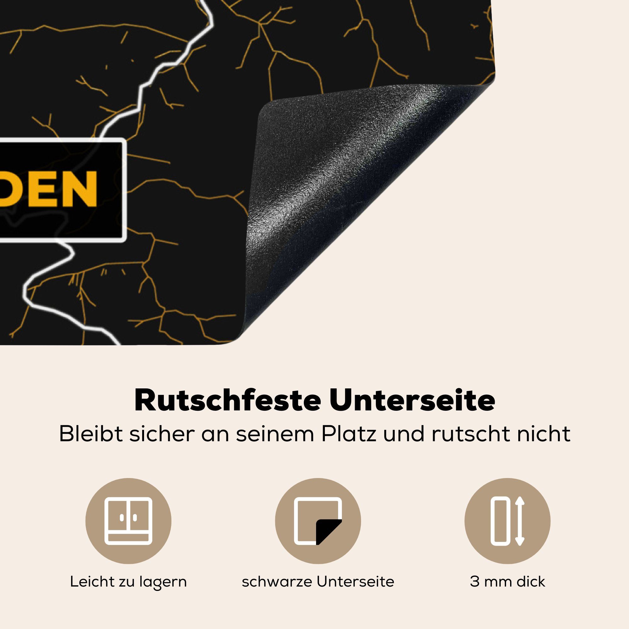 MuchoWow Herdblende-/Abdeckplatte Stadtplan - Karte - cm, Arbeitsplatte tlg), küche Karte, (1 - für Ceranfeldabdeckung, - Baden - 78x78 Deutschland Vinyl, Gold