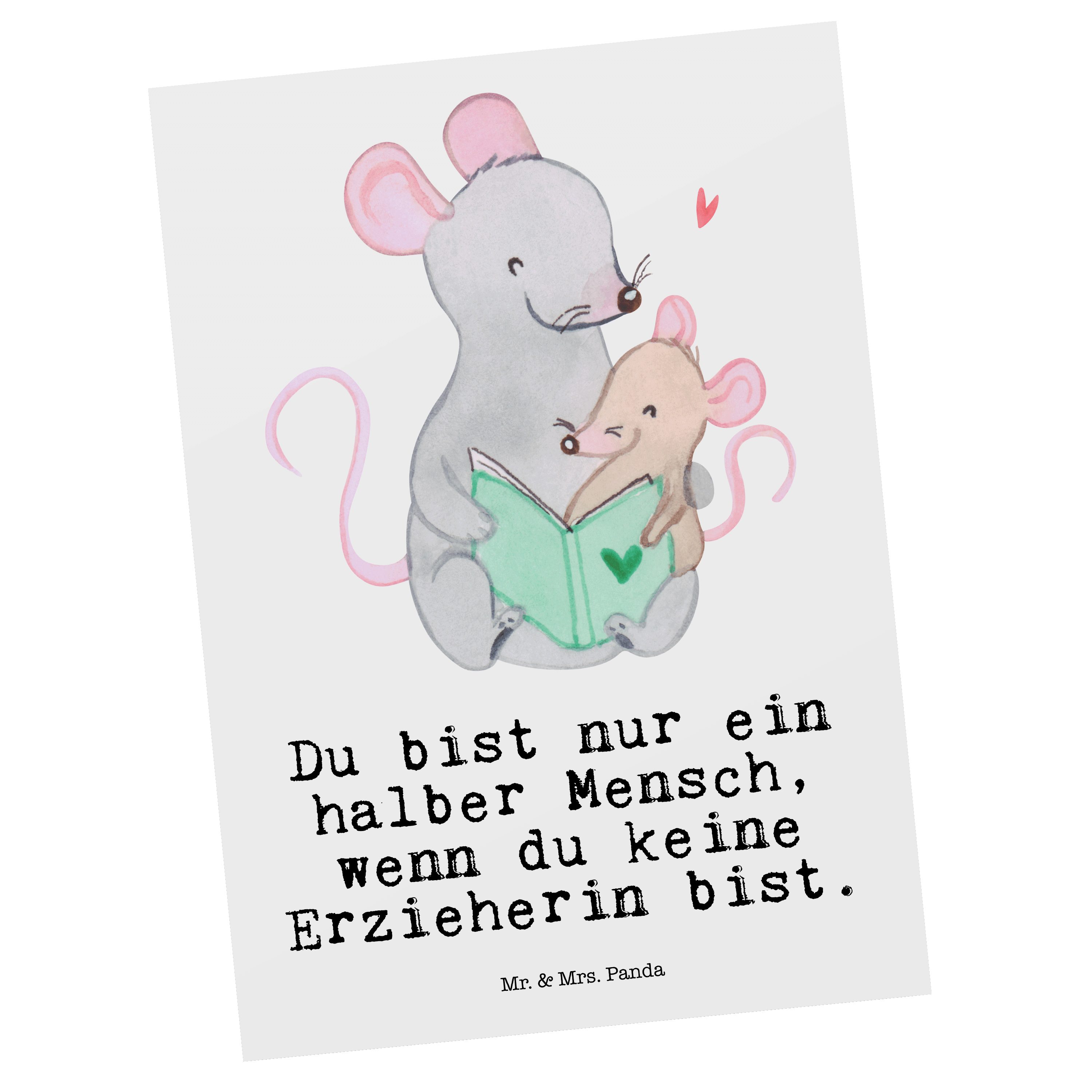 Mr. & Mrs. Panda Postkarte Erzieherin Herz, Postkarte, Weiß, Ausbildung, Kindergärtnerin, Ansich, Kindergarten Beruf Fotokarte