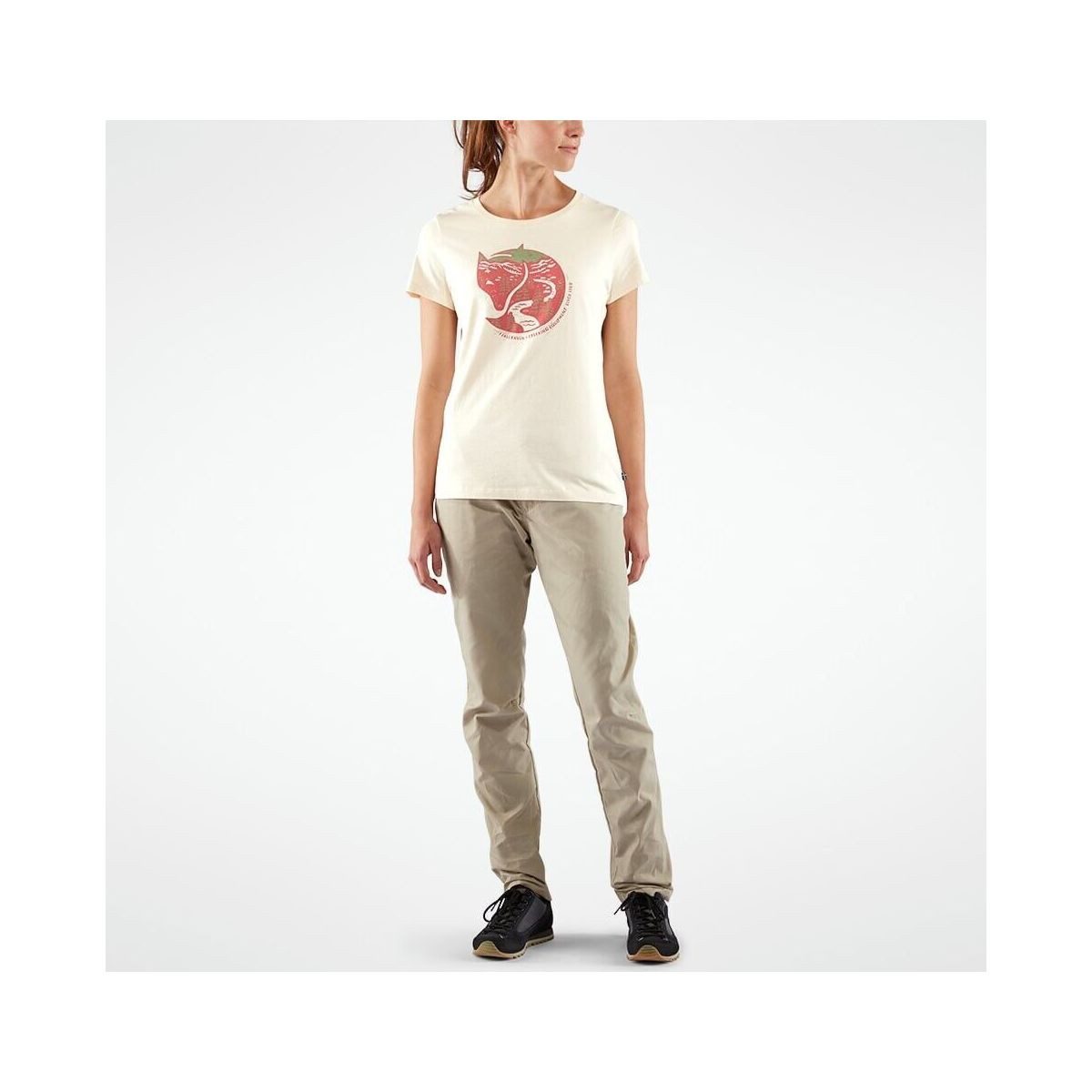 Fjällräven Kurzarmshirt Arctic Fox T-shirt W Bequemes Damen-T-Shirt aus Bio-Baumwolle mit Polarfuchs-Print