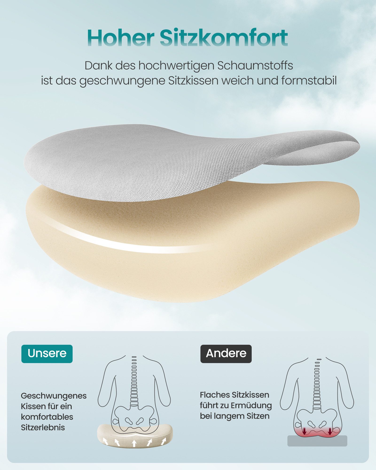 SONGMICS Bürostuhl Schreibtischstuhl hochklappbare Armlehnen, bis 150 kg belastbar, höhenverstellbar, ergonomische Rückenlehne – Bild 5 von 5