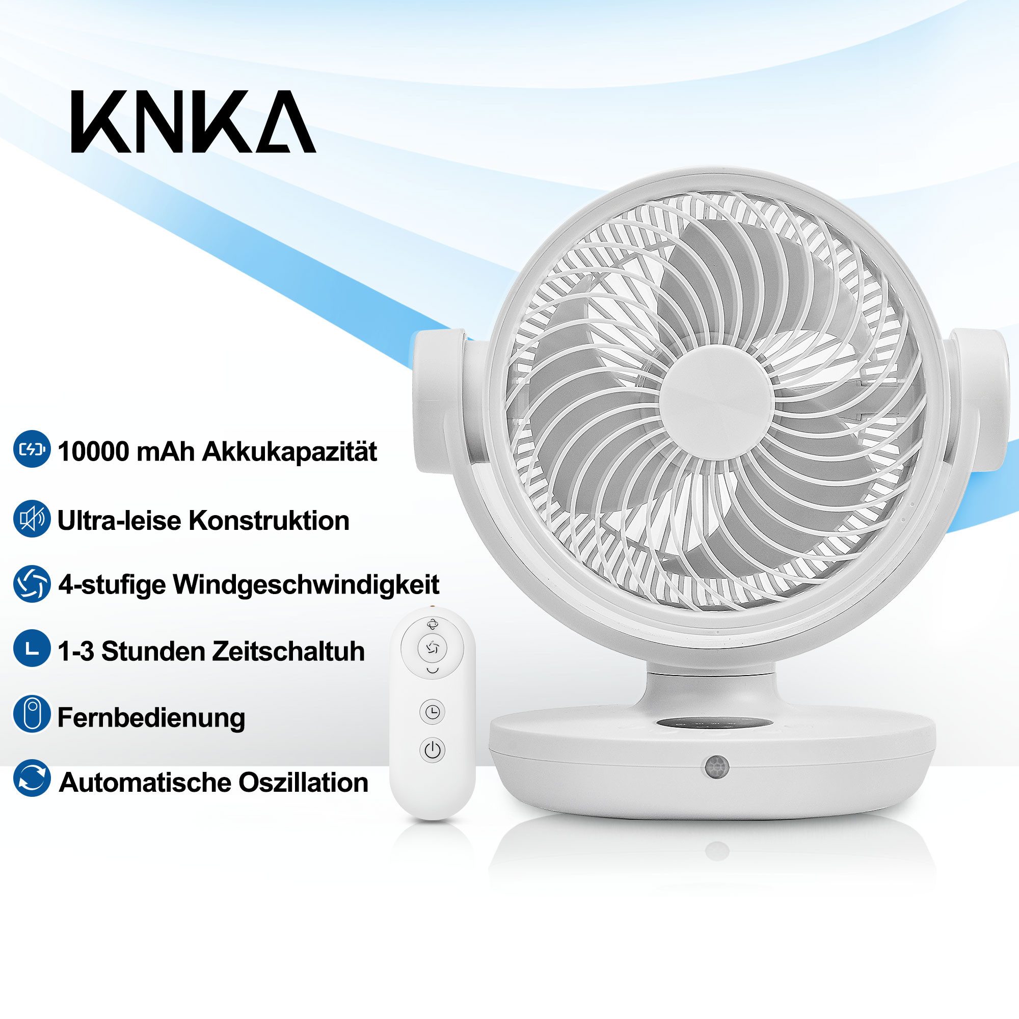 KNKA Standventilator, Leiser Tischventilator, fernbedienung, Timer,3D-Turbo-Luftzirkulation