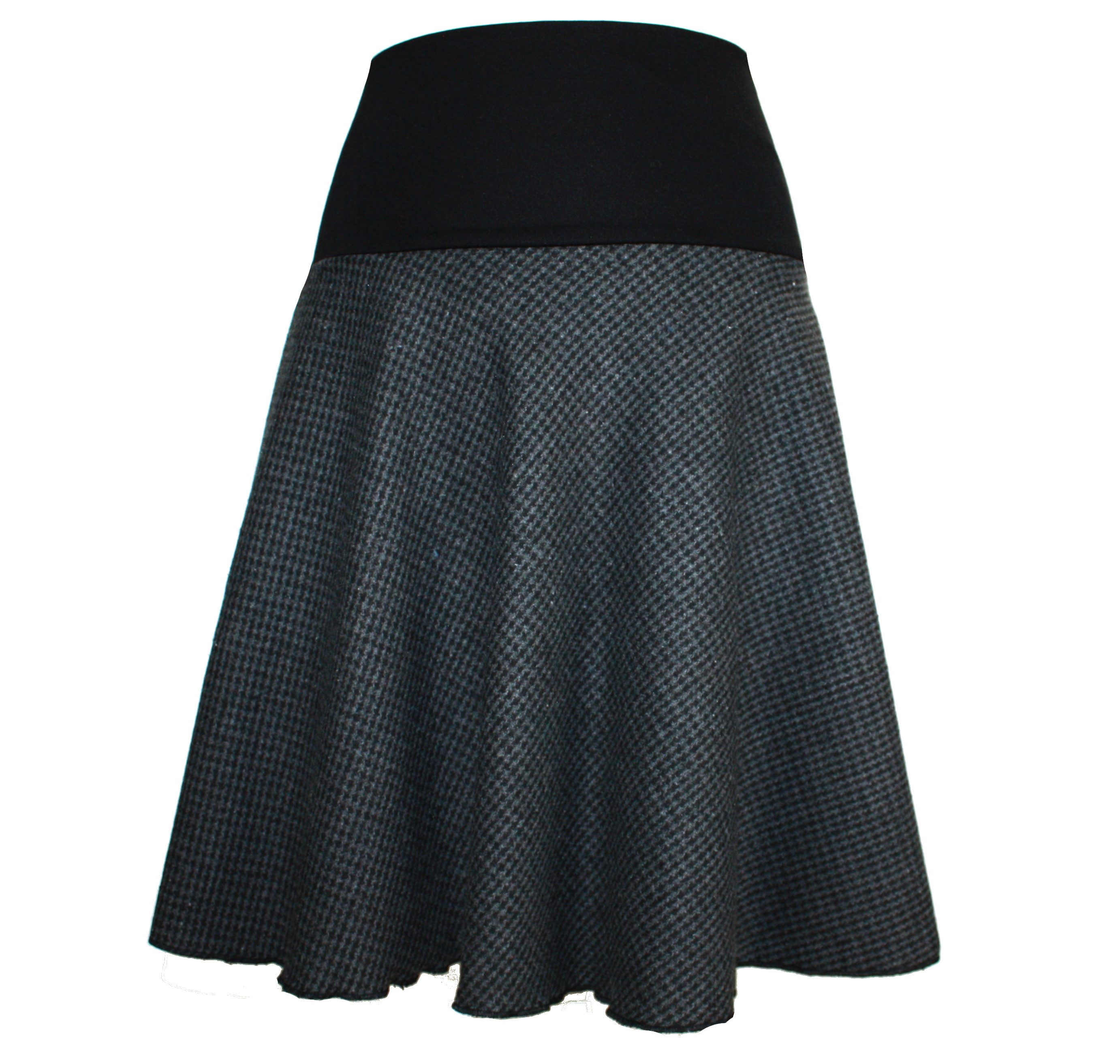dunkle design A-Linien-Rock Wollmischung Grau Hahnentritt Elastischer Bund günstig online kaufen