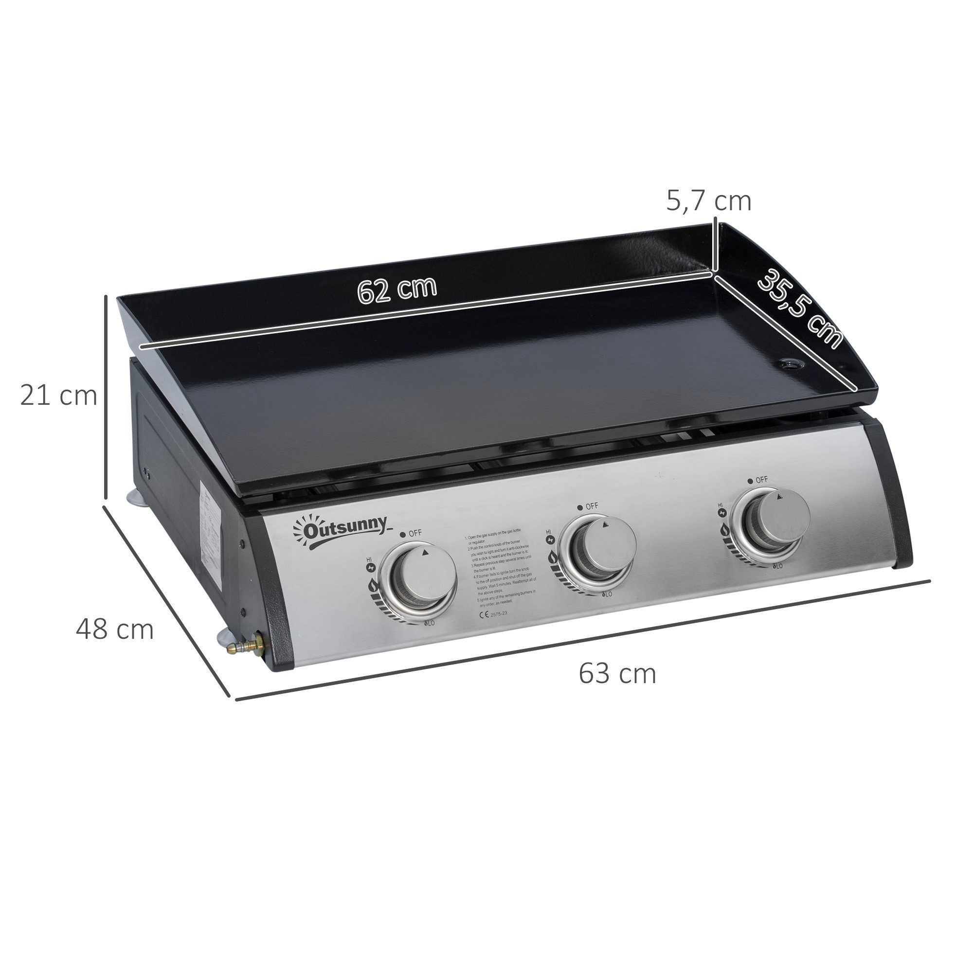 kowdom Gasgrill Kompakter Gasgrill 3 Brenner mit Plancha für Balkon & Camping, Standgrill, Herausnehmbarer Fettauffangbehälter, verstellbare Füße