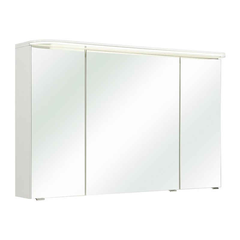Lomadox Spiegelschrank BUDVA-66 Spiegelschrank, weiß Glanz, mit LED Kranzboden und 3D Funktion, B/H/T ca. 120/72,3/17 cm