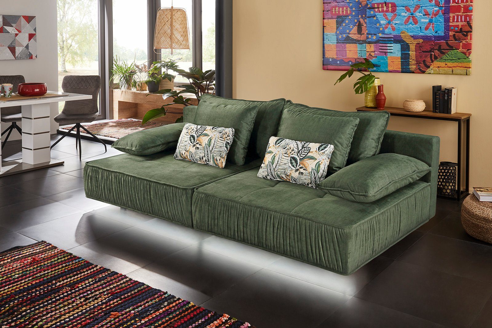 Gruppe indirekter Big-Sofa dunkelgrün dunkelgrün Marrakesch, | LED-Ambiente-Beleuchtung, Jockenhöfer schwebende mit Optik