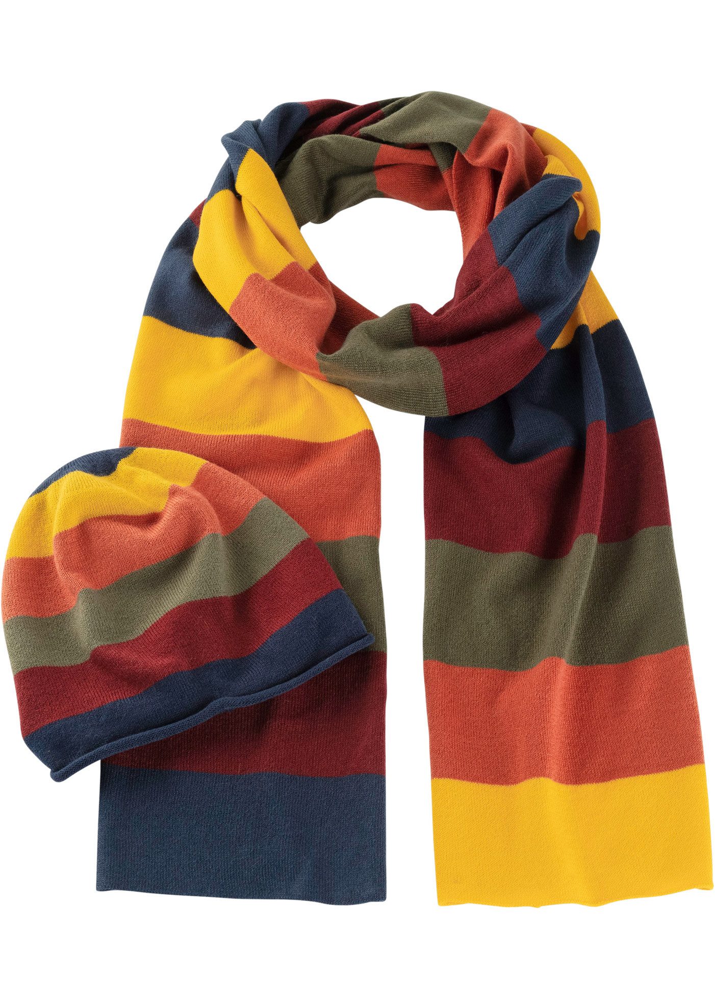 bonprix Strickmütze (Set, 2) aus Polyacryl, für vielseitigen Einsatz, bunte Streifen