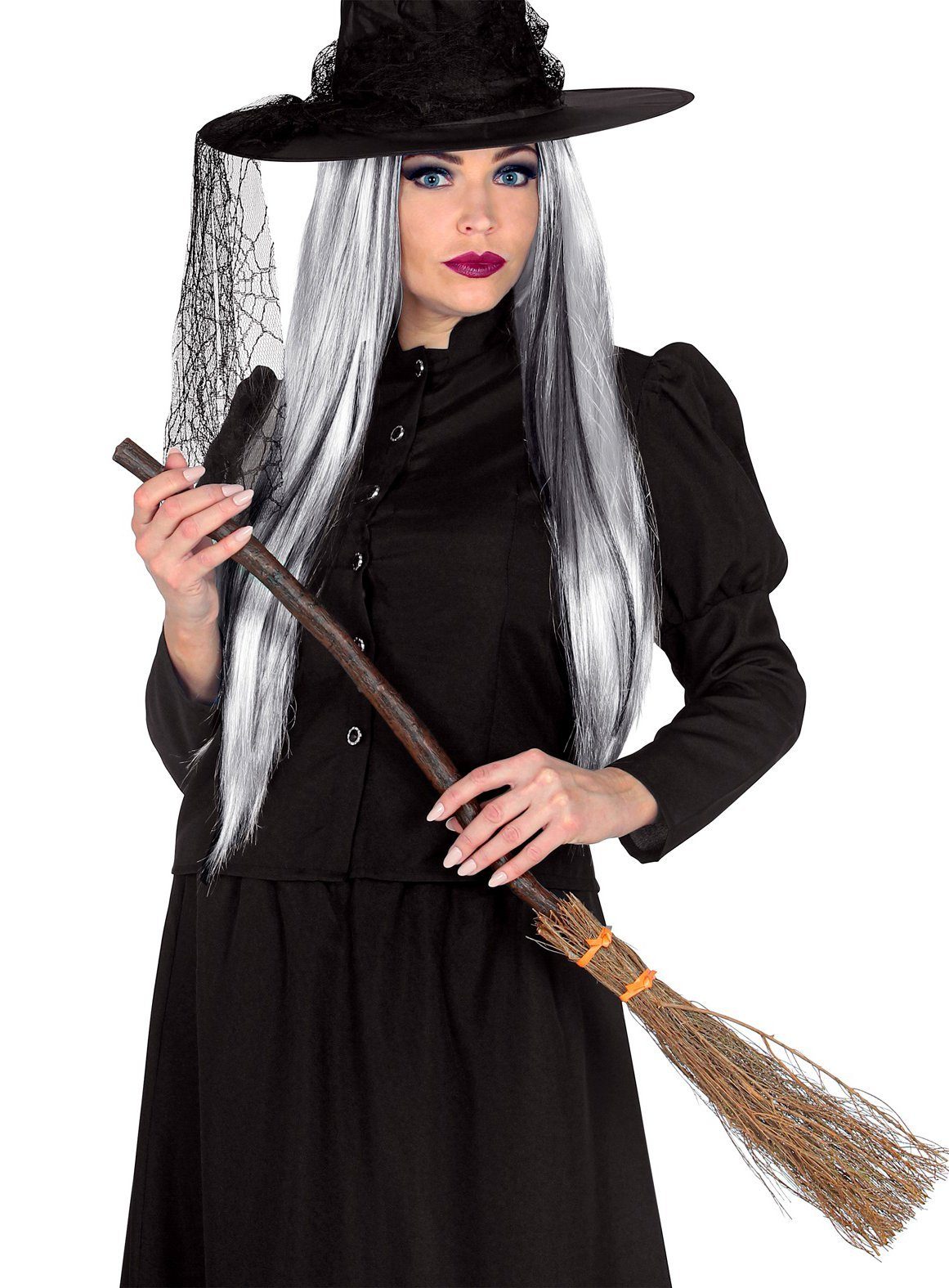 Widdmann Hexen-Kostüm Hexenbesen 89cm für Halloween Kostüm Damen Kinder, Stimmungsvolles Zubehör für Dein Hexen Kostüm