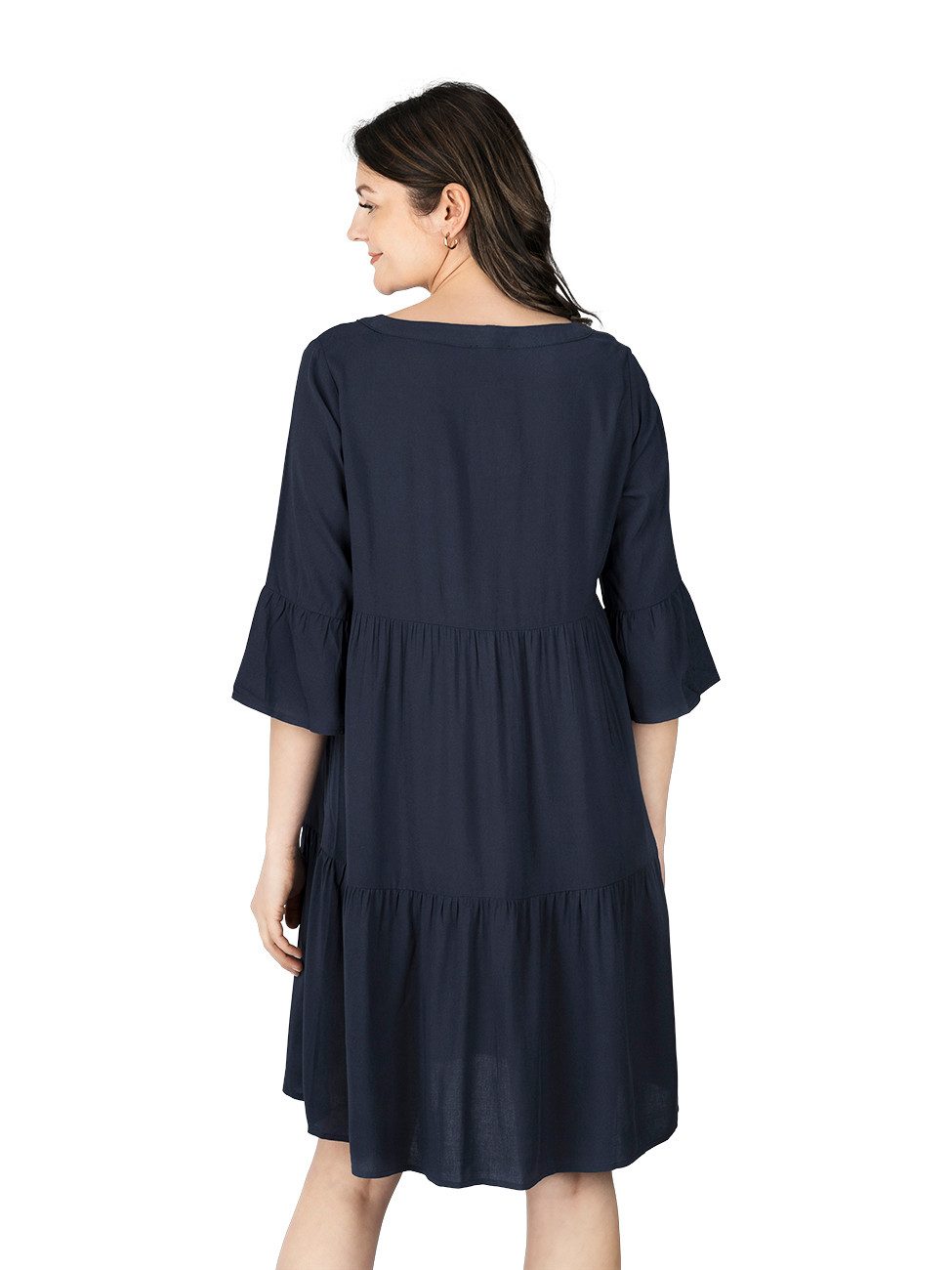 DENIMFY Sommerkleid Damen Kleid DFFrida A-Linie 3/4 Arm Freizeitkleid mit V günstig online kaufen