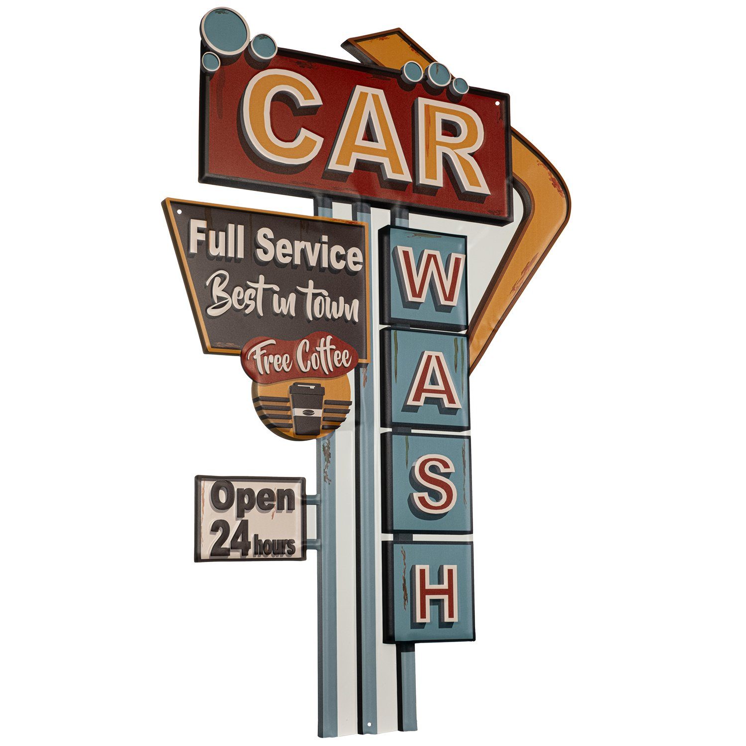 Moritz Metallschild Waschstraße Car Wash Full Service, Blechschild 45 x 80 cm Retro Vintage Wand Schild Küche