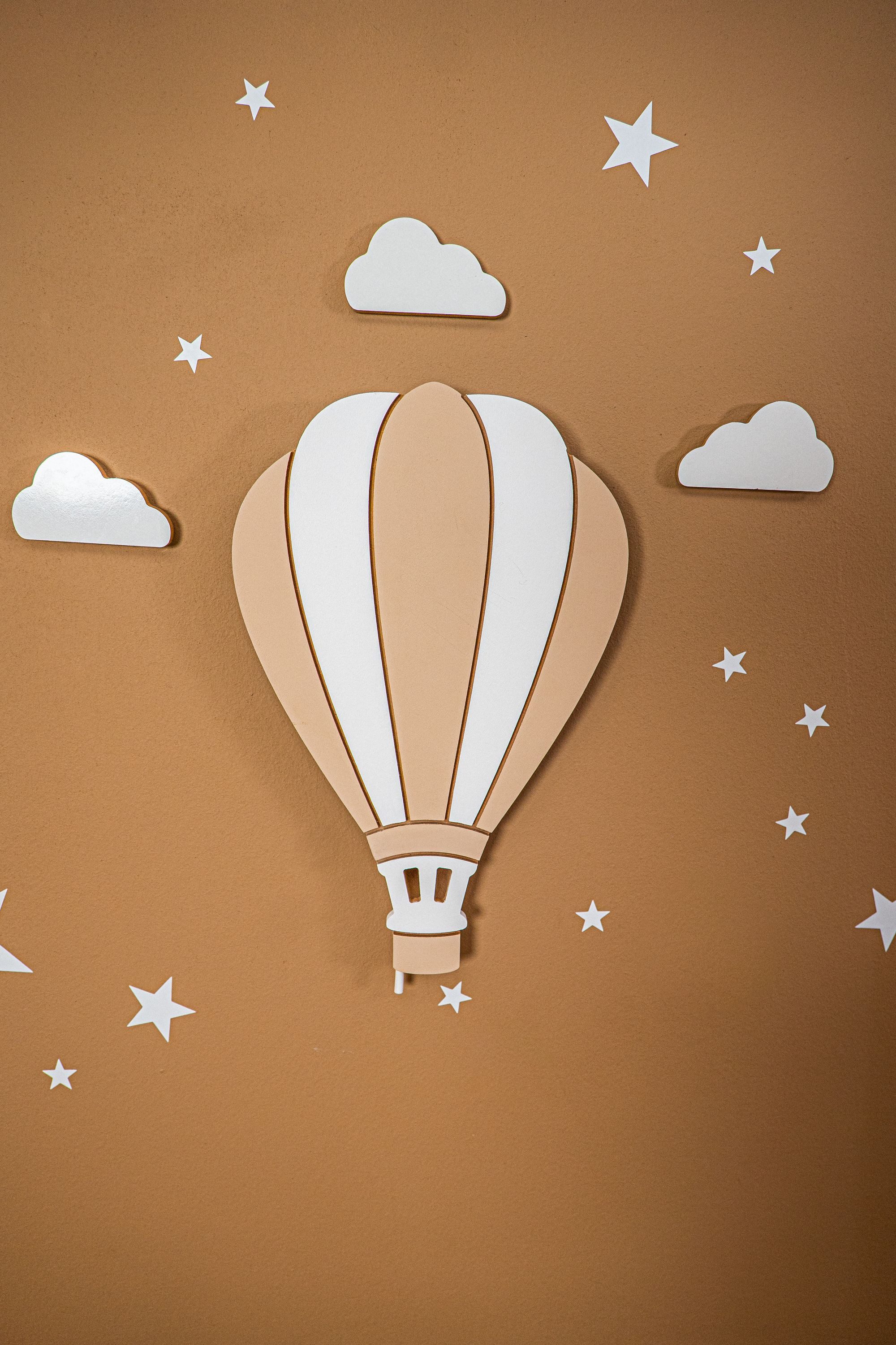 COZYCOLLECTIONS LED Wandleuchte LED-Wandnachtlicht „Beige Heißluftballoon“ in Holzoptik, LED, Warmweiß, handbemalt, inkl. Heißluftballons (Beige) (ohne Rosa und Grün)