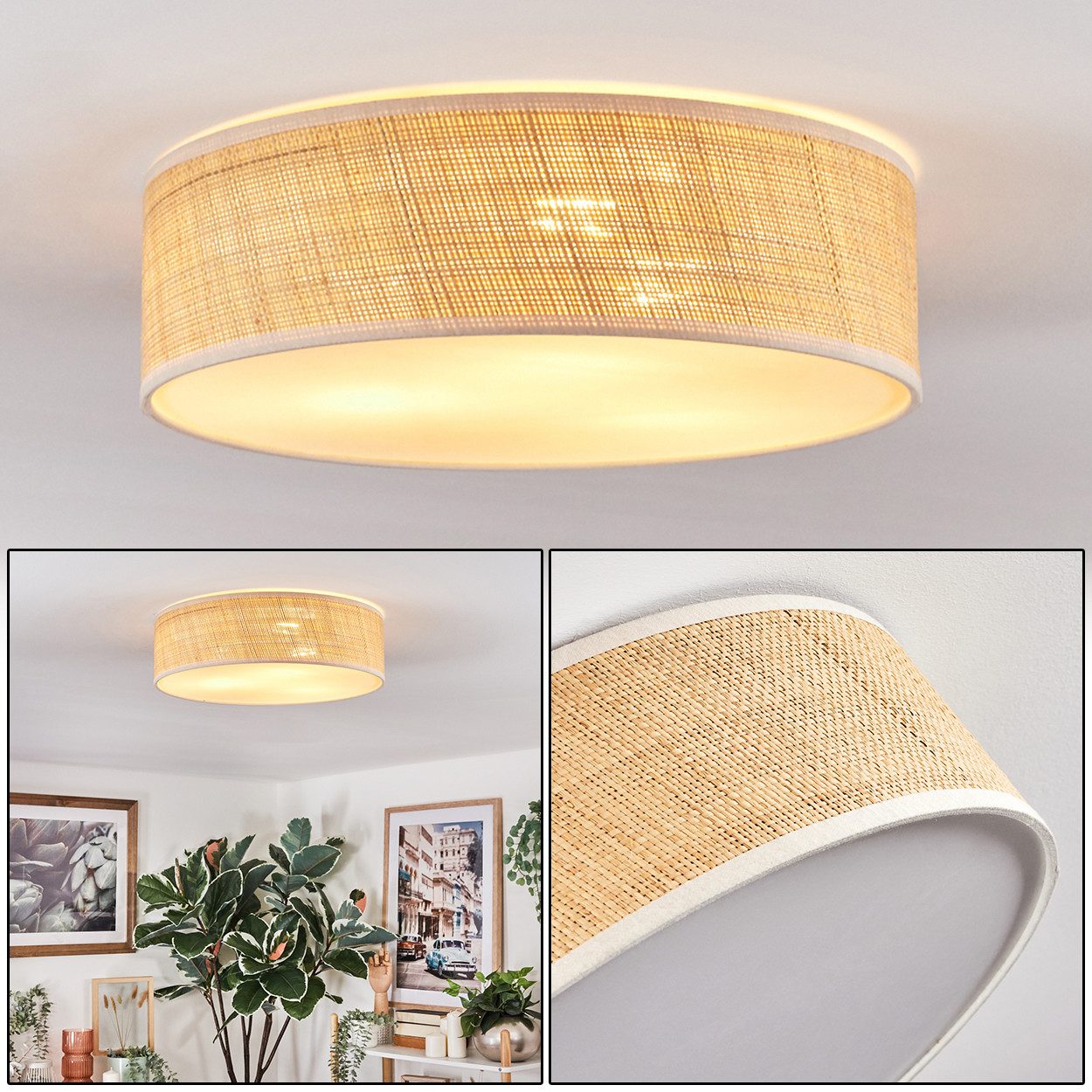 hofstein Deckenleuchte Deckenlampe aus Metall/Papiergeflecht/Kunststoff in günstig online kaufen