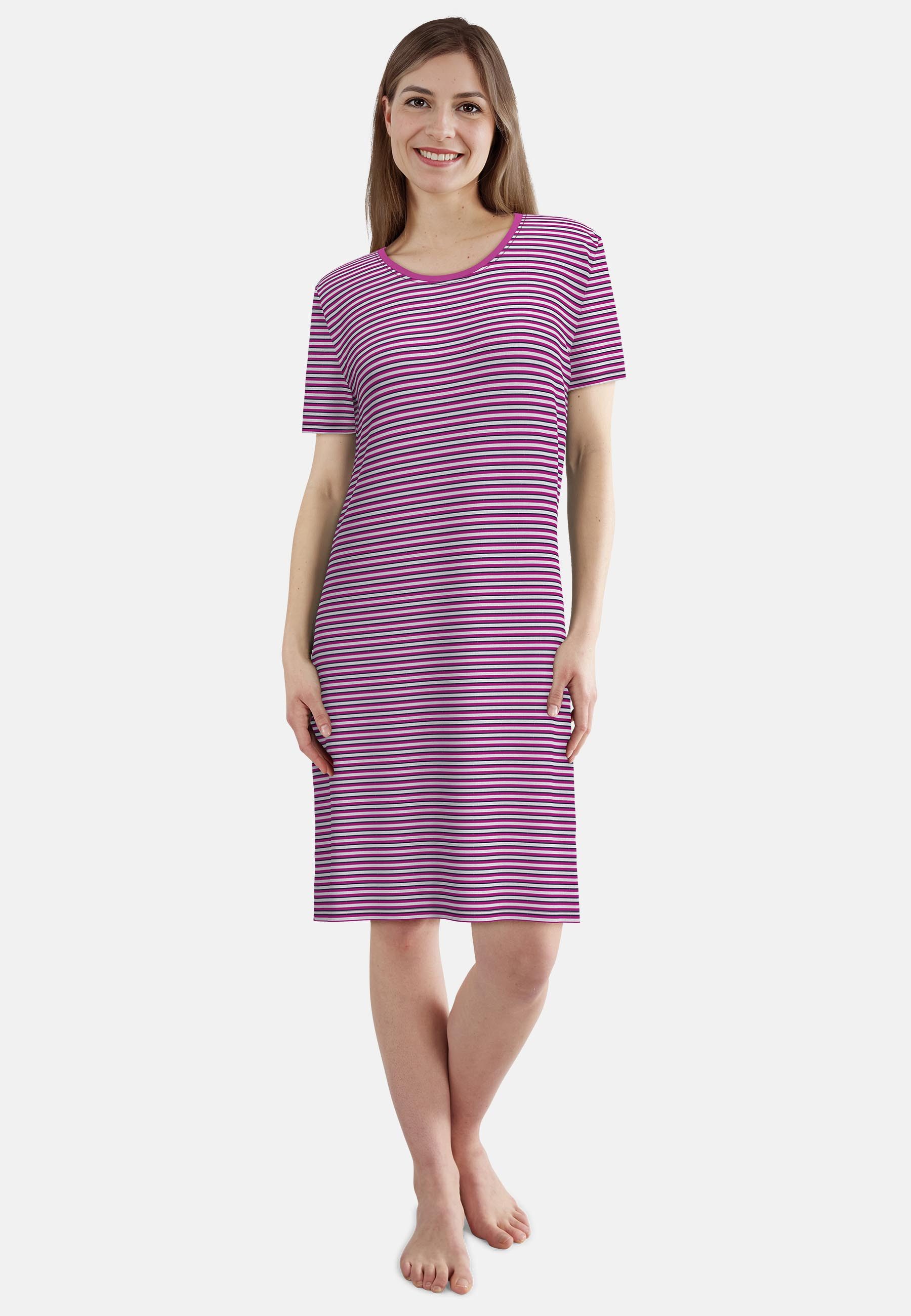 GÖTZBURG Nachthemd knielang, gestreift, Kurzarm, Rundhalsausschnitt, Baumwolle