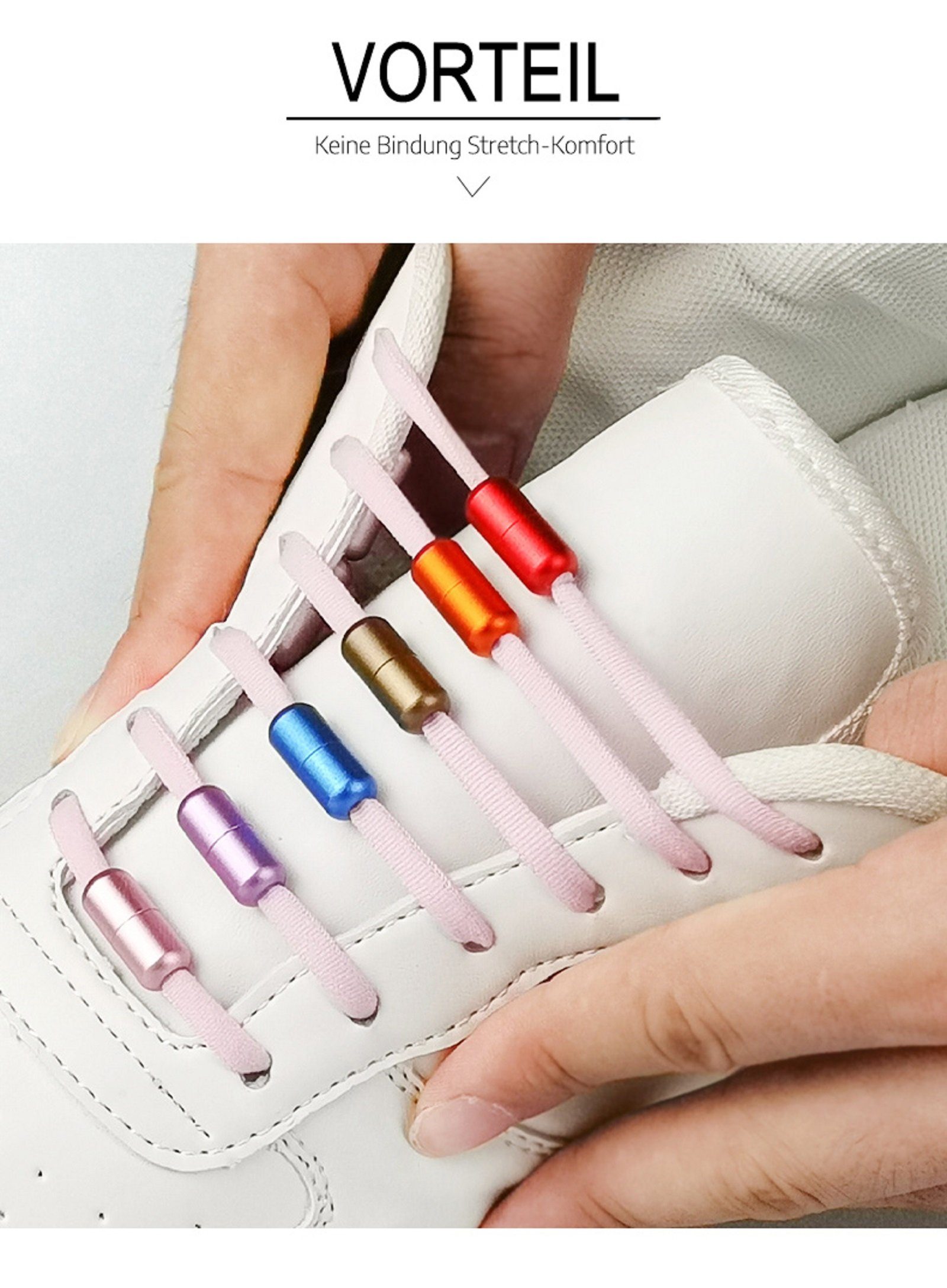 COOL-i ® Schnürsenkel 2 Paar Premium Elastische Schnürsenkel, mit buntMetall Kapseln, ohne Binden, für Sneaker, Laufschuhe, Sporschuhe