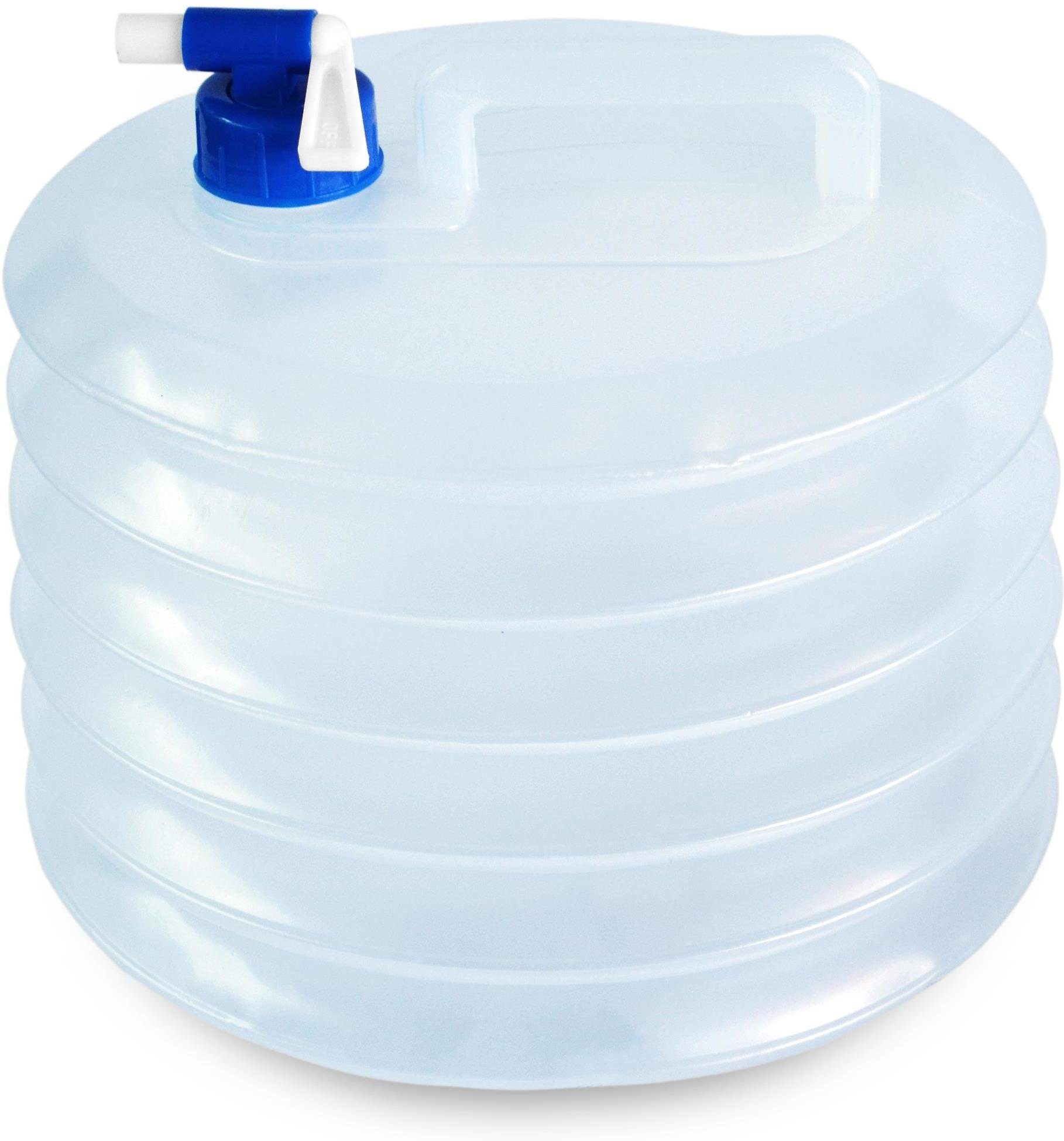 Wasserspender: Faltbarer Kanister, Auslauf, Standfuß, 5,5 Liter,  blau/transparent (faltbare Wasserkanister)