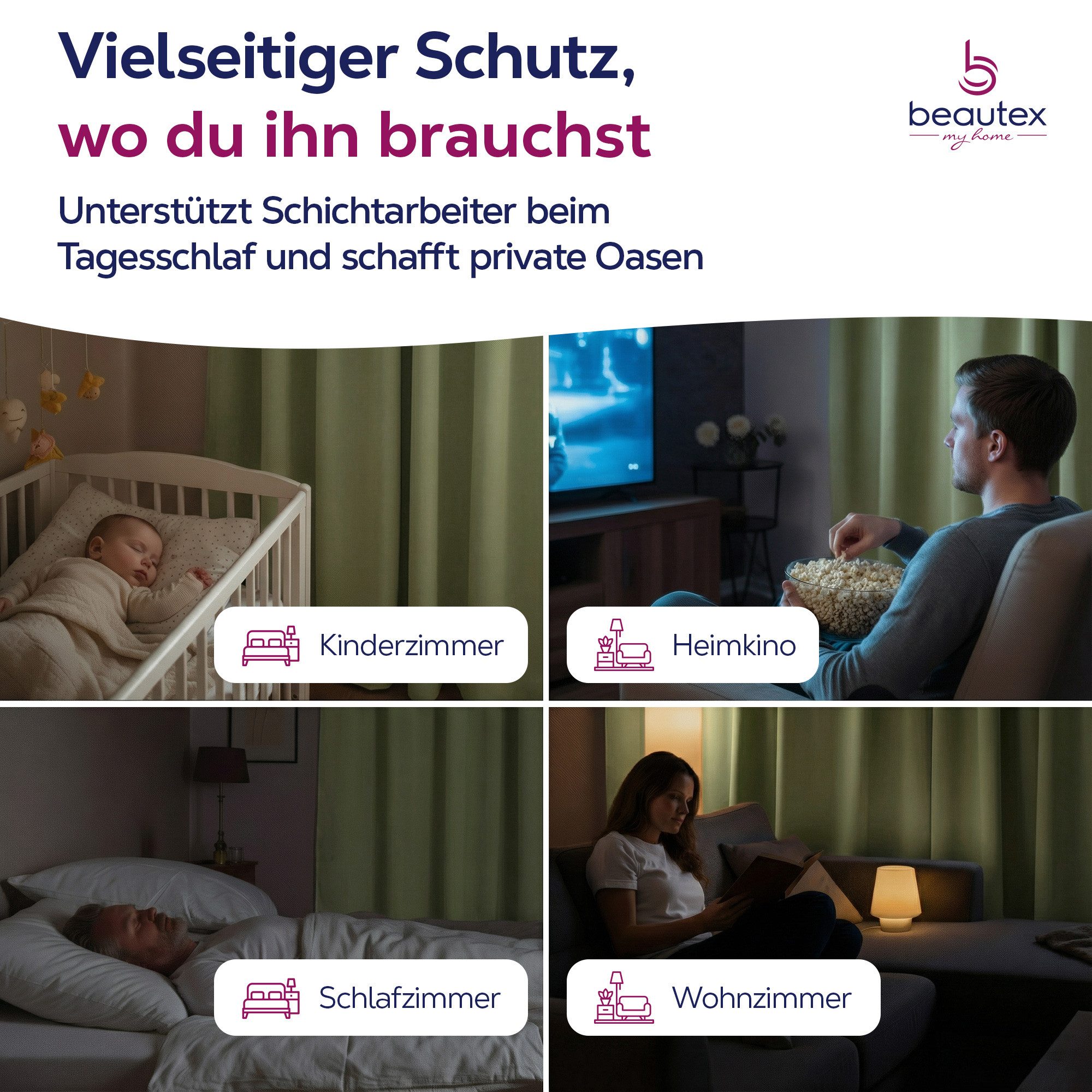 Beautex Verdunkelungsvorhang 2er Set mit U-Band, Blackout Vorhang Gardine abdunkelnd (2 St), Kräuselband, verdunkelnd, 2er Set, wärmeisolierend, blickdicht, was – Bild 4 von 5
