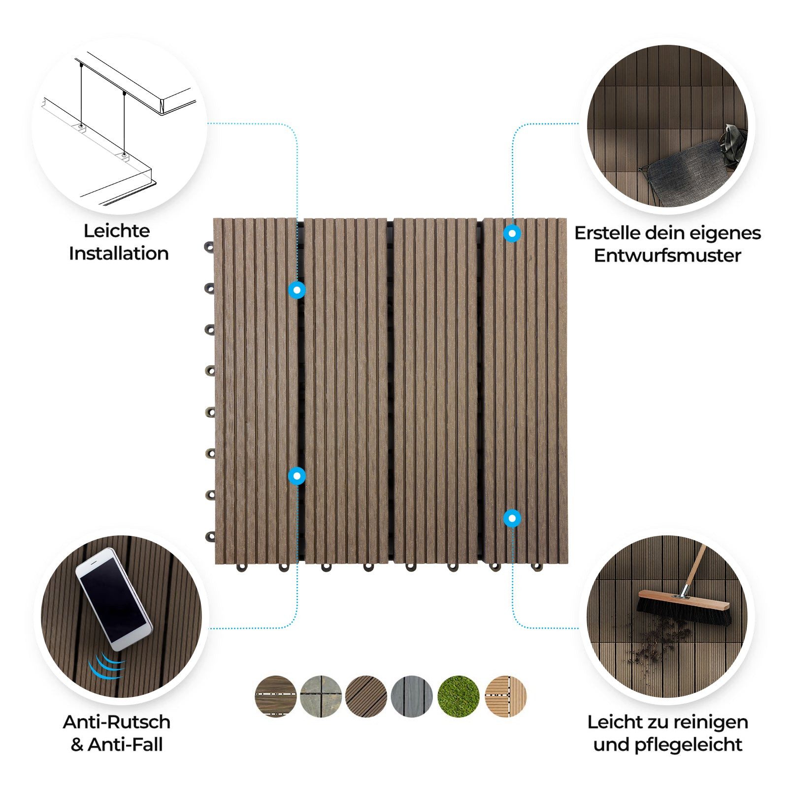 Karat Klickfliesen WPC Royal Dunkelbraun, 30x30 cm, Holzoptik, aus WPC, Stärke 22 mm