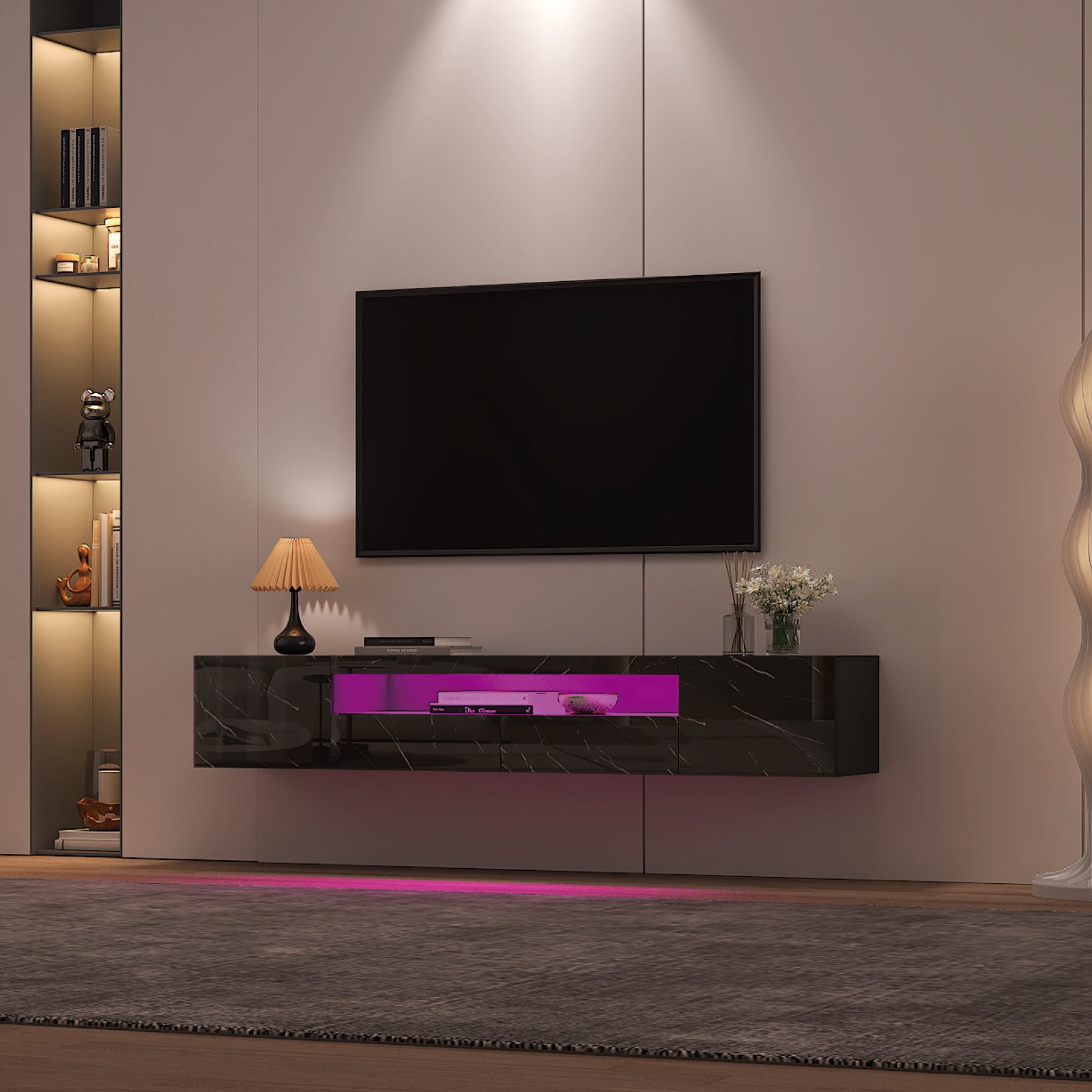 radelldar Lowboard 180cm Hochglanz mit LED-Beleuchtung und Stauraum (1 St), hängender TV-Schrank für Fernseher bis 85 Zoll – Bild 5 von 5
