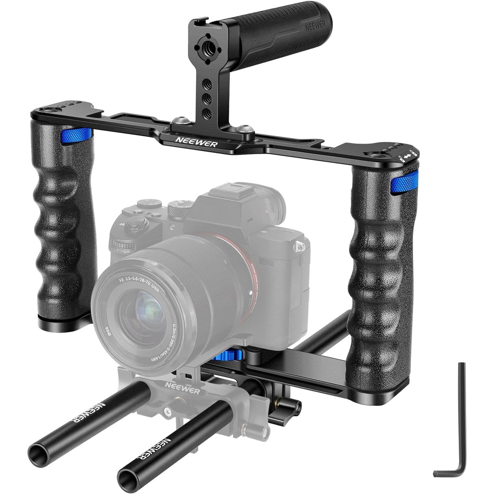 Neewer Kamerahalterung VS107 Montageset für Videokamera aus Aluminiumlegierung, mit 2 Griffen, (Packung, 15-mm-Schäften, für Sony Canon DSLR Mirrorless Kamera)