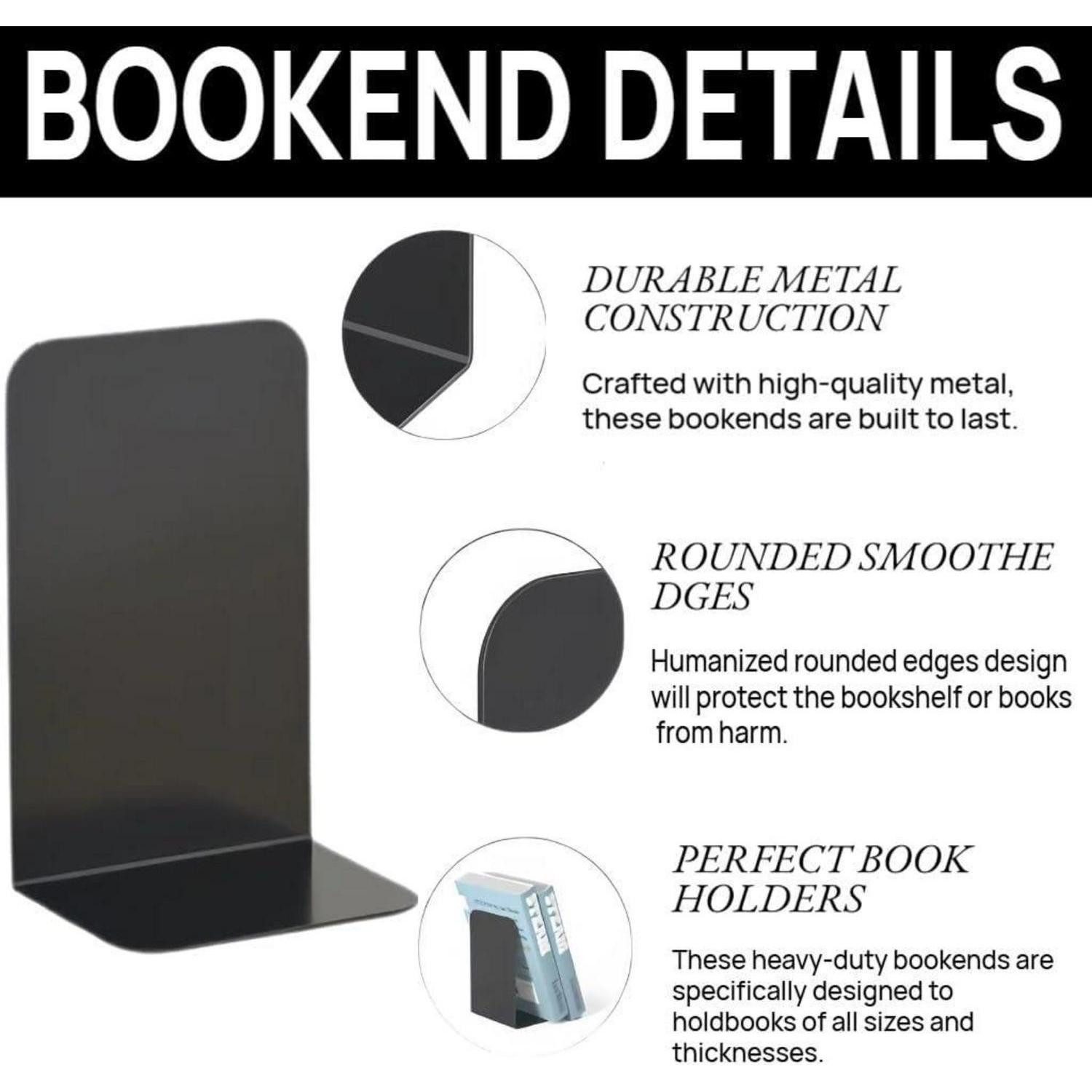 LuxusKollektion Buchstütze Metall-Buchstützen Schwarz 20cm Rutschfeste Gummiauflagen