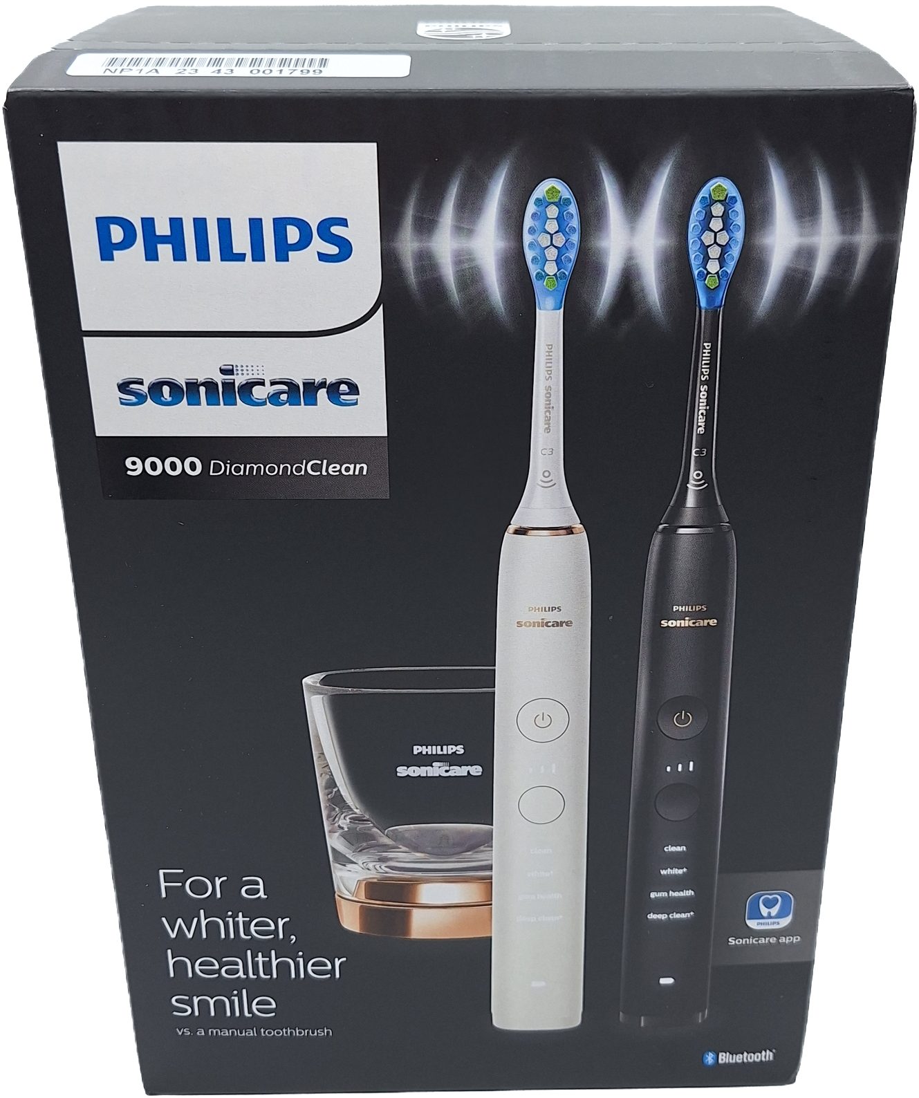 Philips Elektrische Zahnbürste Sonicare Diamond Clean 9000 Doppelpack HX9914/57 Schwarz & Rosé-Gold, Aufsteckbürsten: 4 St., 2er-Set, Drucksensor, Ladeglas, 4 Putzmodi