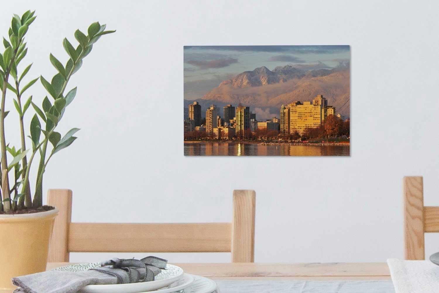 Aufhängefertig, Stadtbild Leinwandbilder, St), Leinwandbild Wandbild (1 in 30x20 Kanada, mit cm Grouse Mountain OneMillionCanvasses® Wanddeko, Hintergrund im