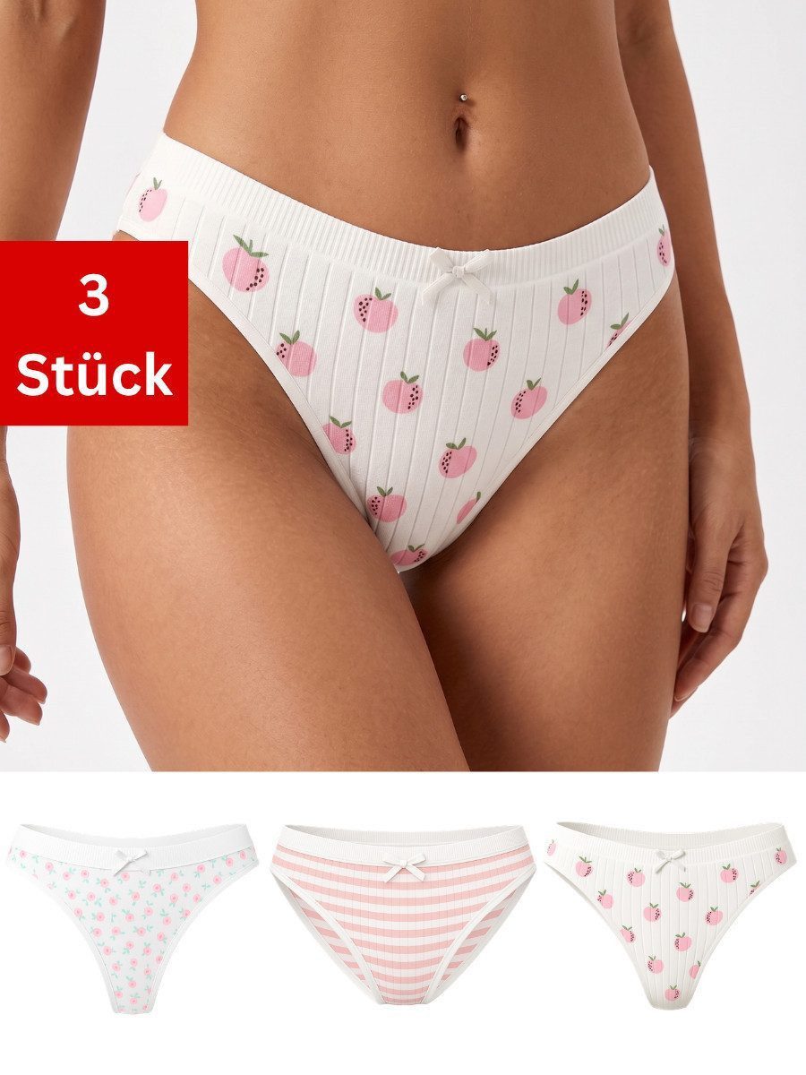Elegant Love Tanga Tangaslips für Damen – Bequeme Unterhosen, Brasilslips (Set, 3-St., 3er Pack) Unterwäsche mit Rippenstruktur – Komfortabel für Alltag