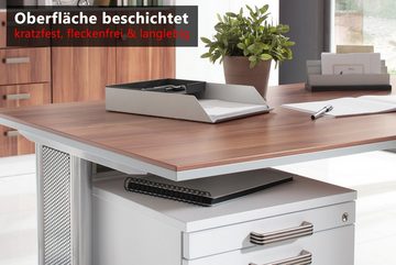 bümö Rollcontainer office Bürocontainer - mit 3 Schubladen, Dekor: Grau mit Bügelgriff (Metall)