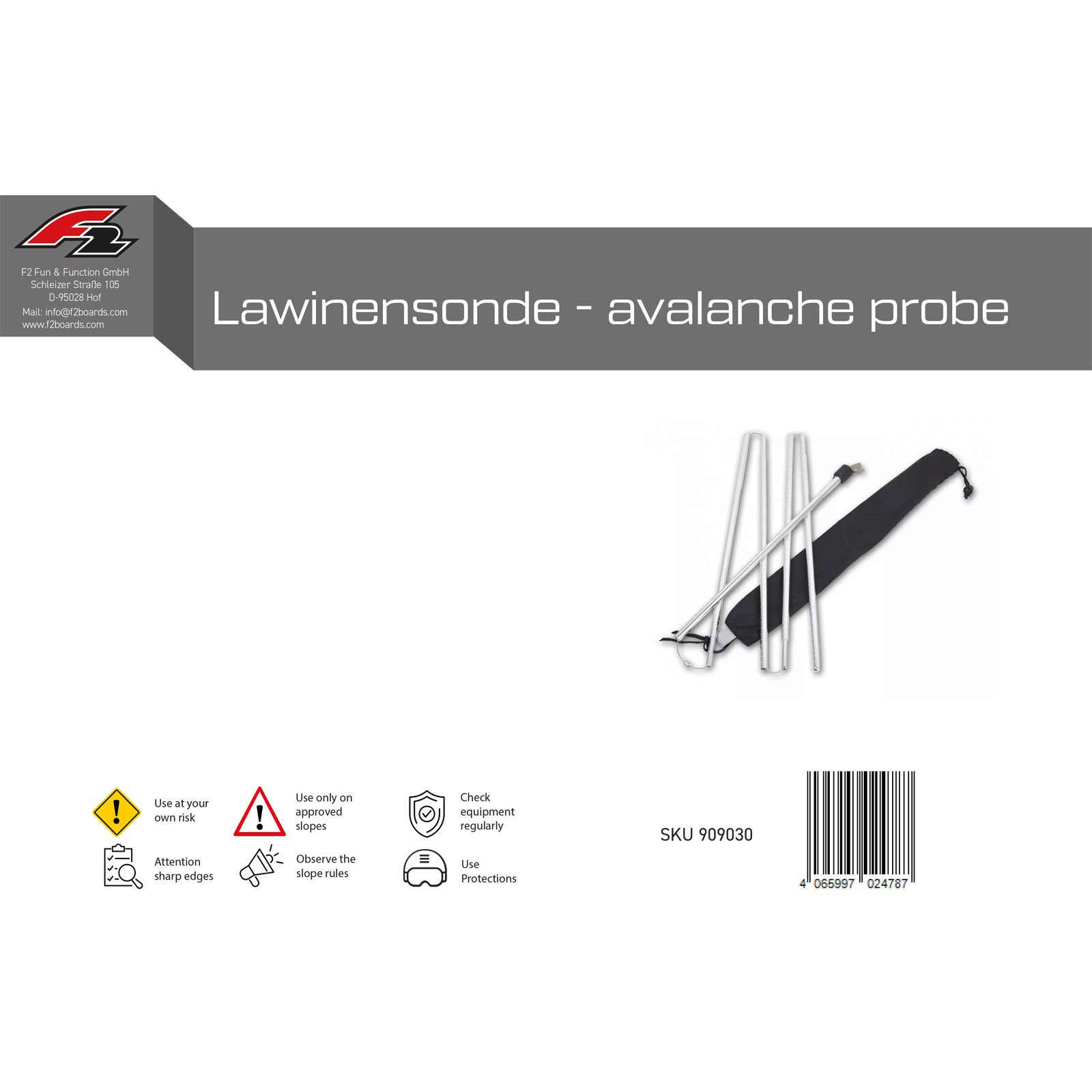 F2 Snowboard F2 Snowboard Tool Lawinensonde 300cm Aluminium inkl Tasche 2024/25