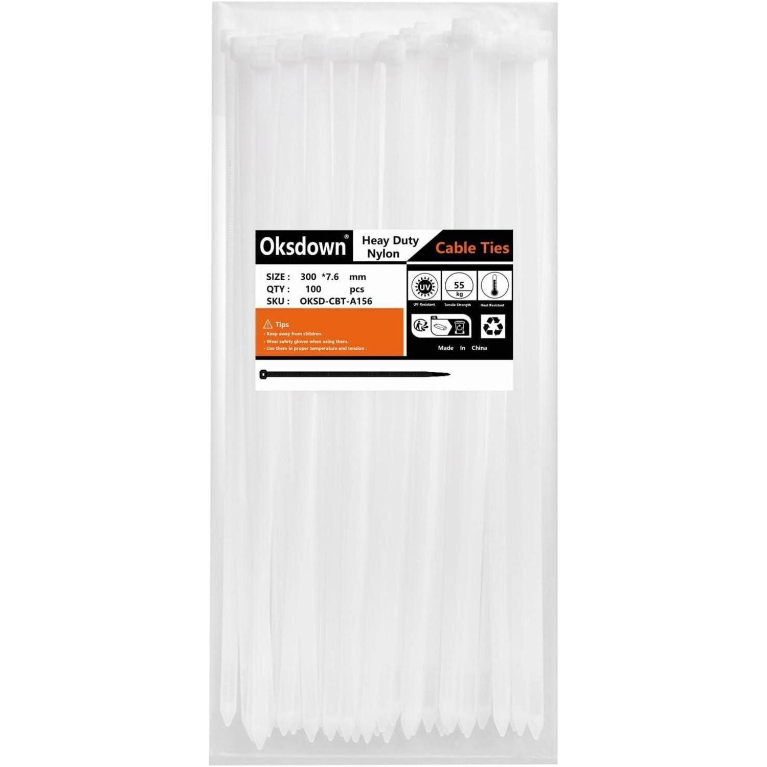 LuxusKollektion Kabelbinder Kabelbinder 300mm 7.6mm 100stk. weiß stark UV