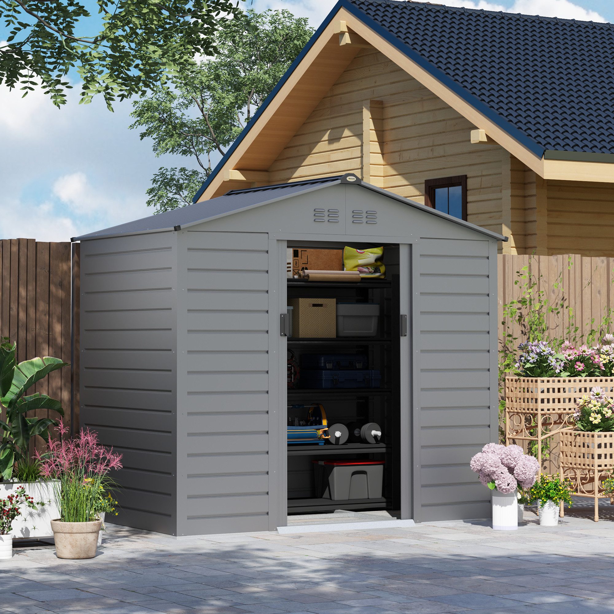 Outsunny Gerätehaus 2,43, mit Satteldach, Abschließbarer günstig online kaufen