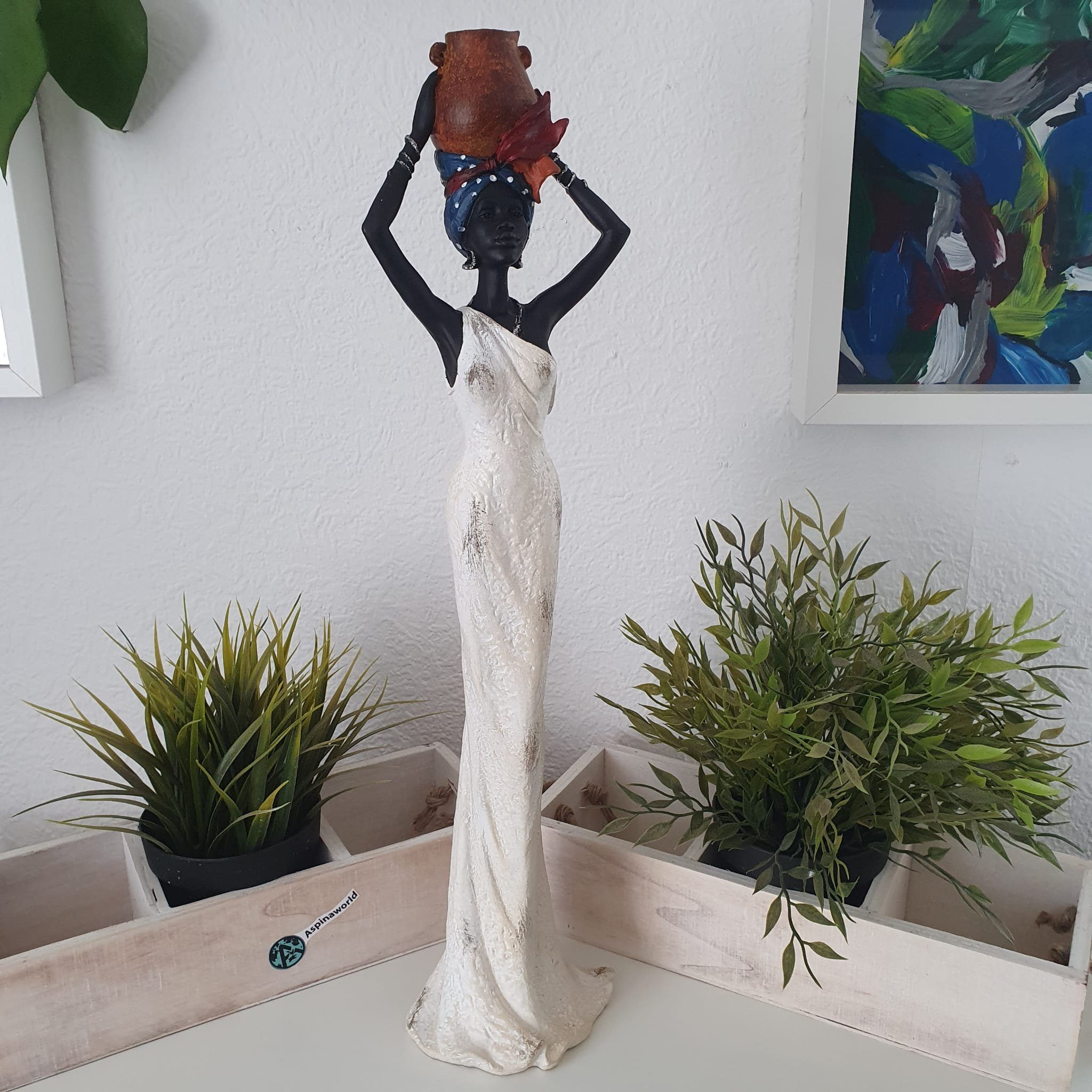 Frau cm Kopf Wasserkrug mit Dekofigur weiß 49 dem Afrikanische auf Dekofigur Aspinaworld