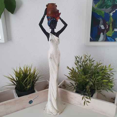 Aspinaworld Dekofigur Afrikanische Dekofigur Frau mit Wasserkrug auf dem Kopf 49 cm weiß