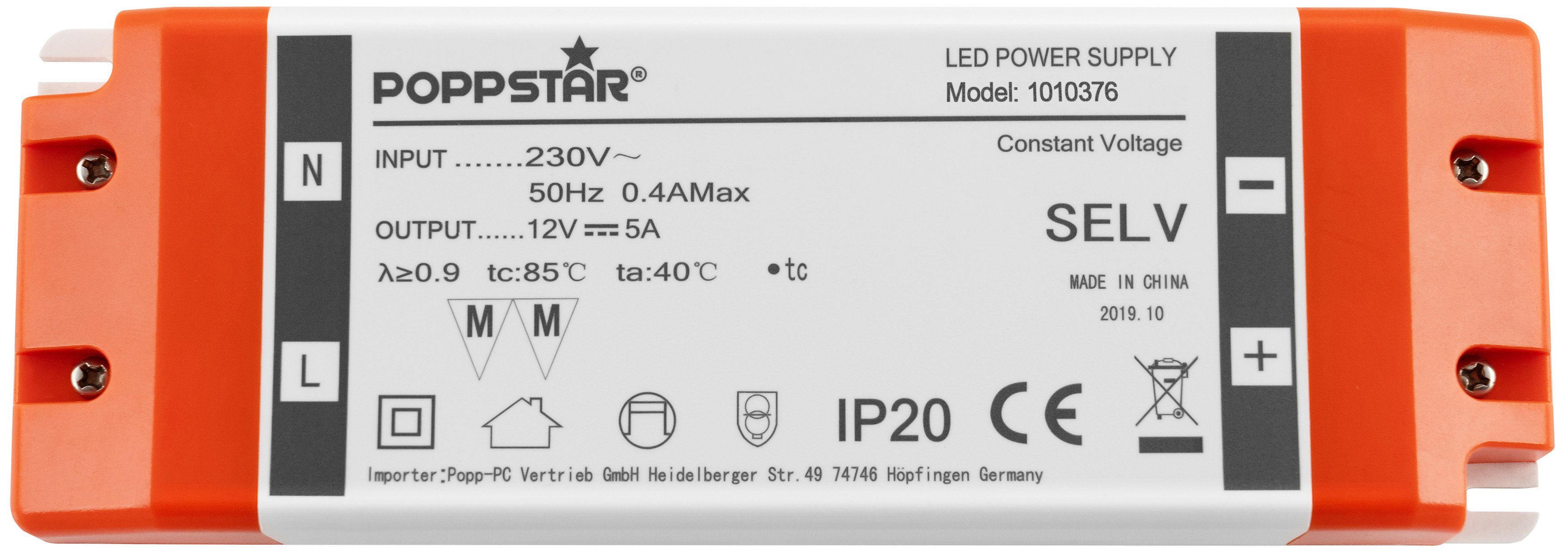 60 (für 0,6 / LED DC Poppstar Transformator 12V 5A AC LEDs) Watt LED bis 230V Trafo
