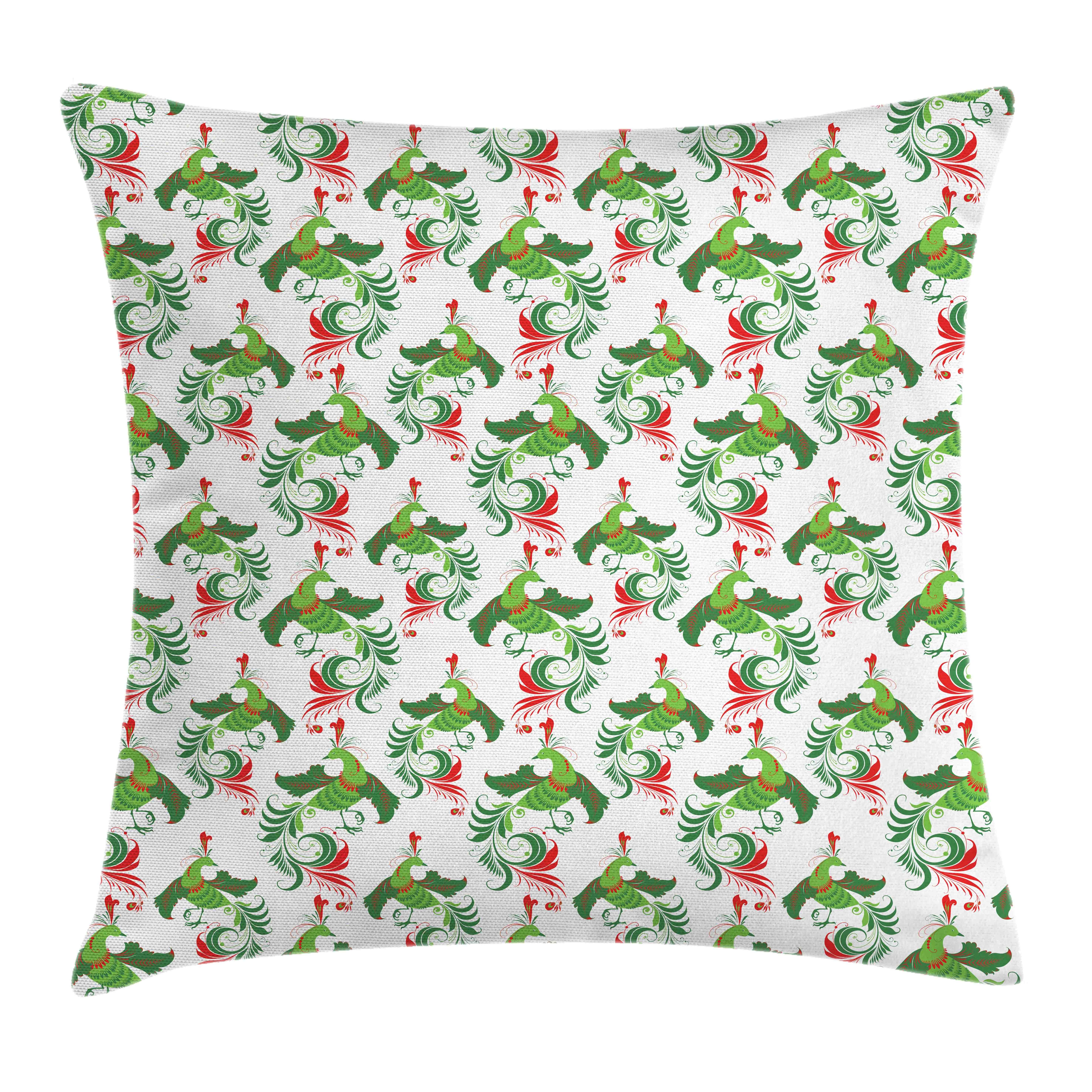 Druck, Kissenbezüge mit Illustration Beidseitiger Farbfesten Abakuhaus (1 Reißverschluss Farben Stück), Grünes Kissenhülle Folk Weihnachten Vögel
