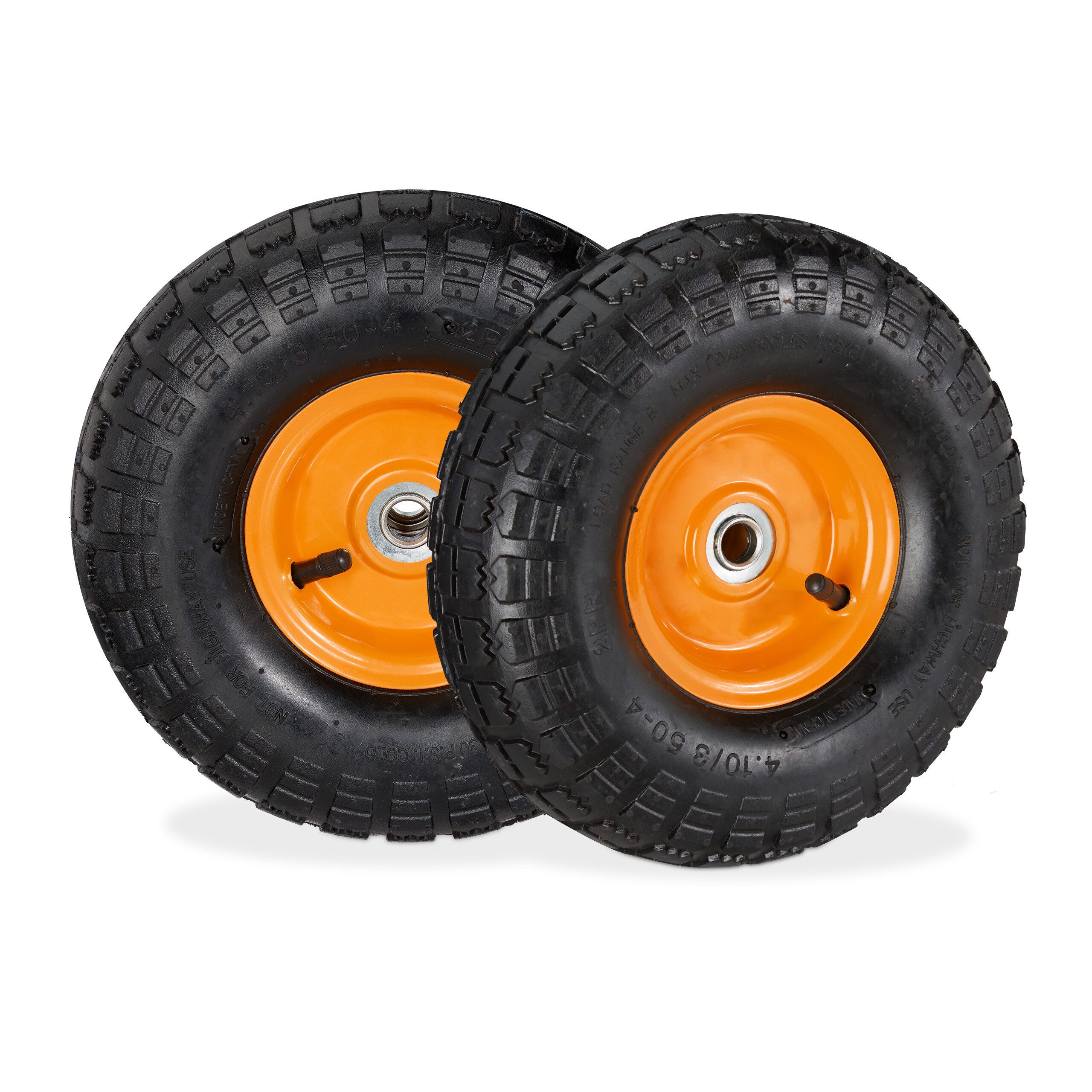 relaxdays Sackkarren-Rad Sackkarrenrad 2er Set 4.10 3.50-4, Schwarz-Orange