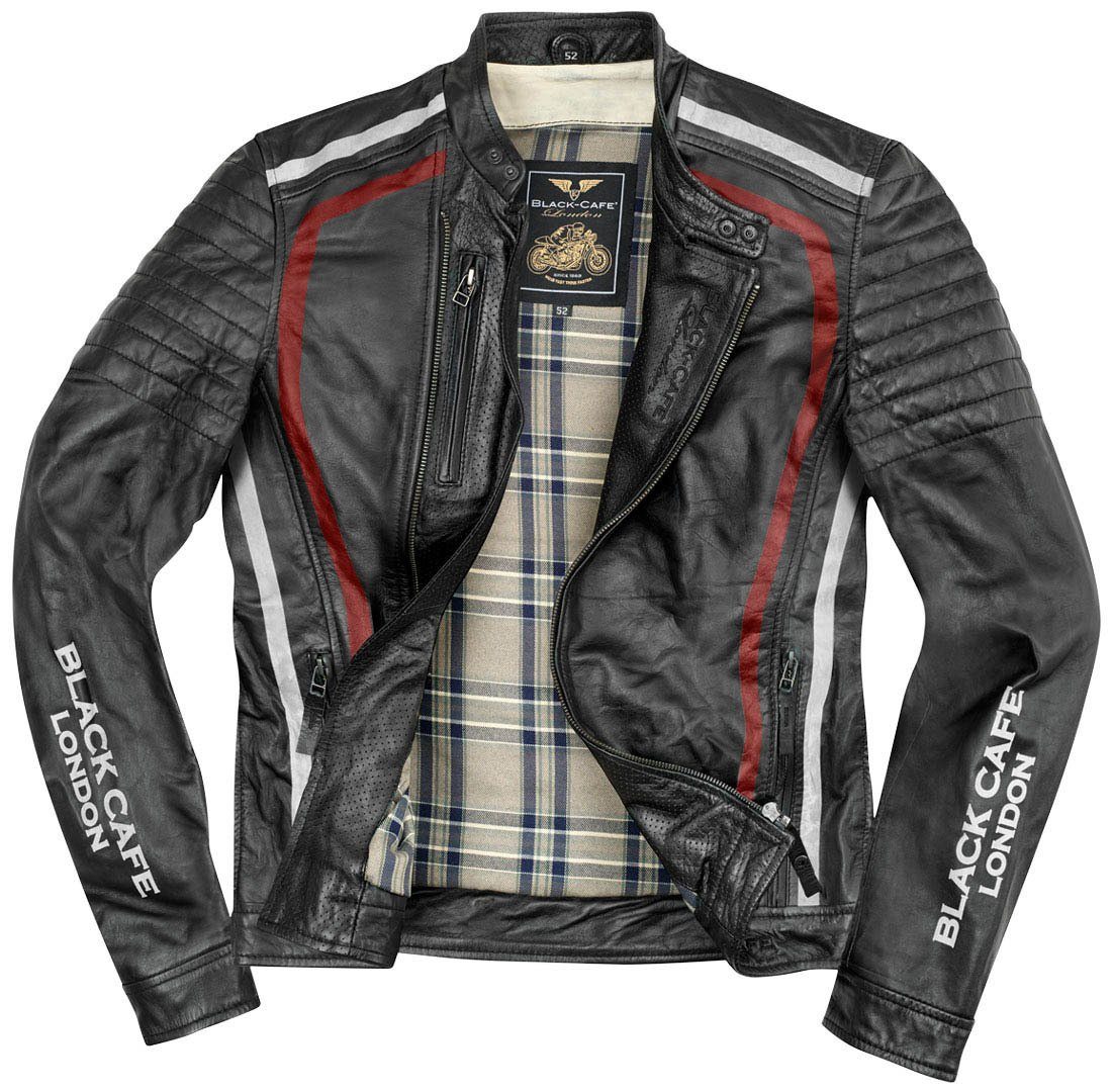 Motorradjacke Lederjacke Seoul London Black-Cafe Motorrad Black/White/Red