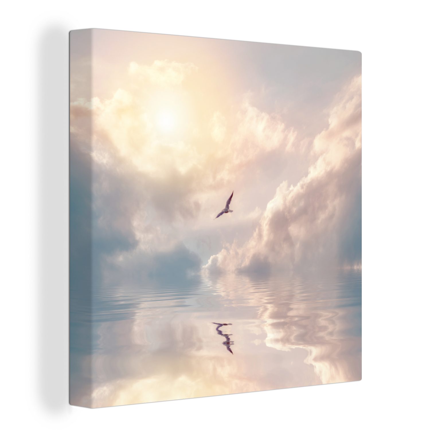 OneMillionCanvasses® Leinwandbild Vogel - Meer - Sonne, (1 St), Leinwand Bilder für Wohnzimmer Schlafzimmer