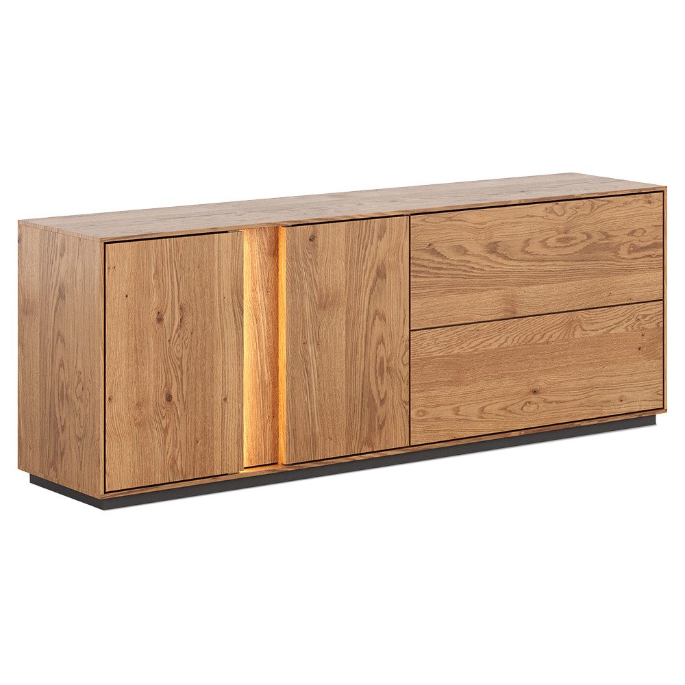 Lomadox Lowboard CARISOLO-163, 165 cm breit in Eiche massiv geölt, montiert, inkl. LED-Beleuchtung